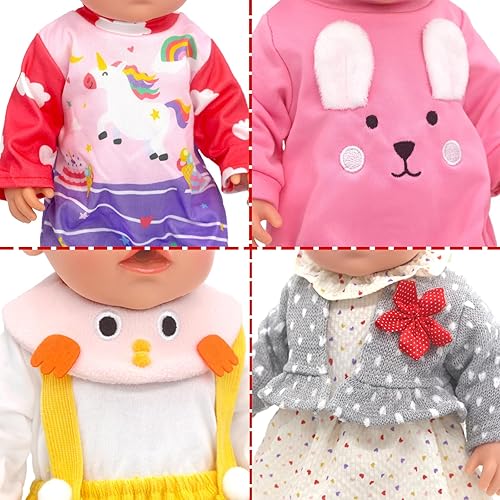 Miniatura 33 de SOTOGO 5 juegos de ropa de muñeca de bebé, trajes con sombreros para muñecas recién nacidas de 14 a 17 pulgadas, ropa de muñecas americanas de 18