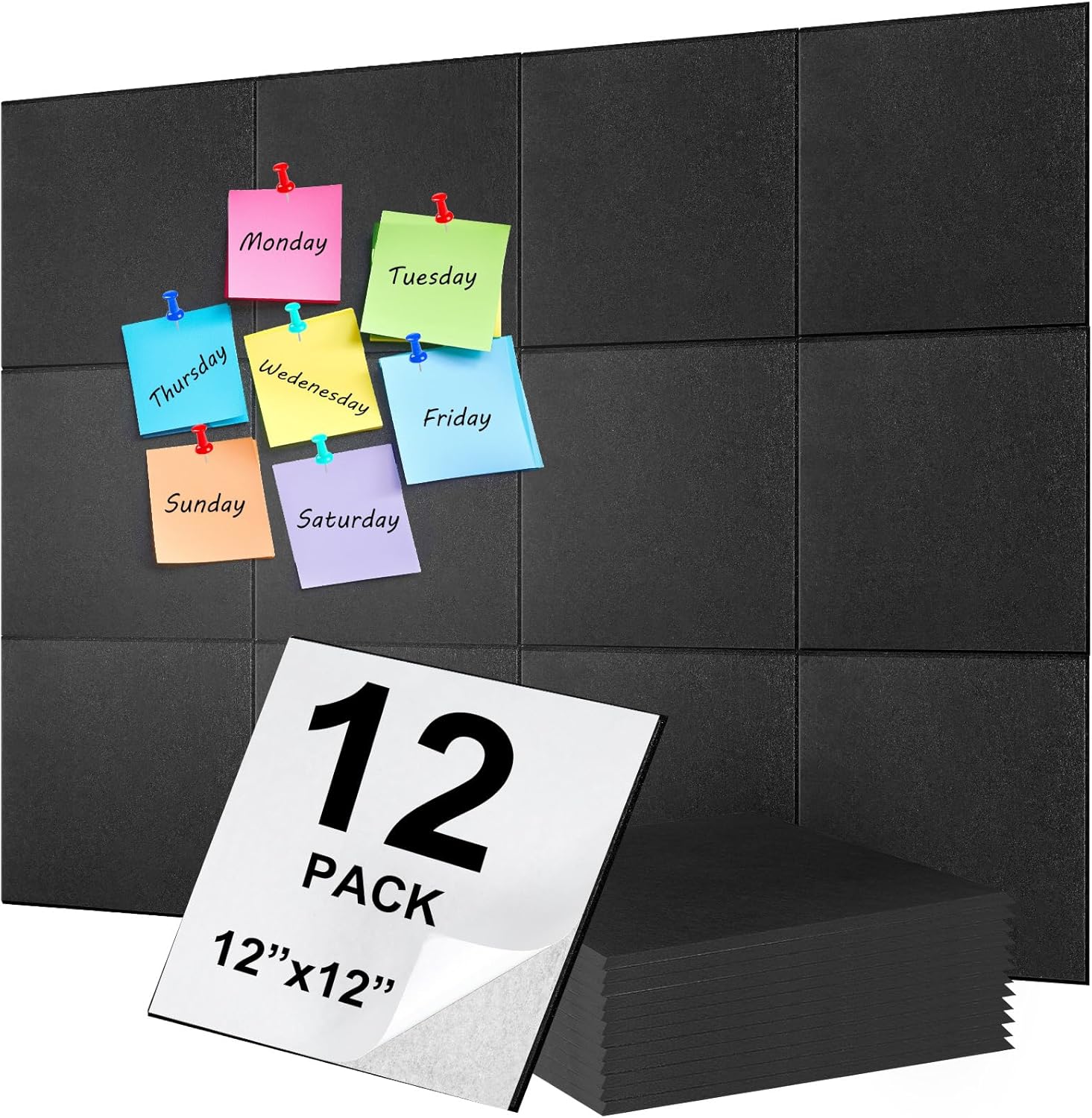 Large Black Cork Boards for Office & Home Decor - 47"x35", Removable Pin Board for Wall, Bulletin Board for Notices, Vision Board, Soundproofing & Non-Marking Protective Wall Tiles