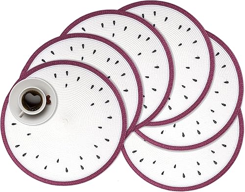 Miniatura 16 de Zupro Juego de 6 manteles individuales redondos, alfombrillas de mesa trenzadas resistentes al calor, antideslizantes, lavables, para cocina, mesas