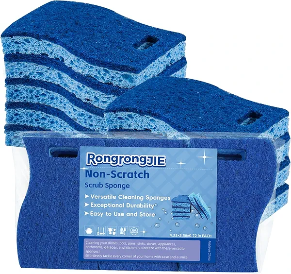 RongrongJIE Non-Scratch Scrub Sponges, 9 Pcs Kitchen Sponges for Washing Dishes and Cleaning The Kitchen and Bath, Blue Multipurpose Cleaning Pad Safe for Non-Stick Cookware, Pots, Pans, Dishes, Cups