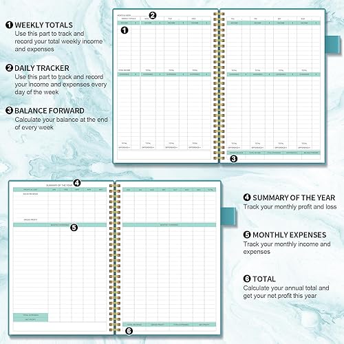 Miniatura 8 de Regolden-Book Rastreador de ingresos y gastos, libro de contabilidad contable para pequeñas empresas, cuaderno de registro de contabilidad con