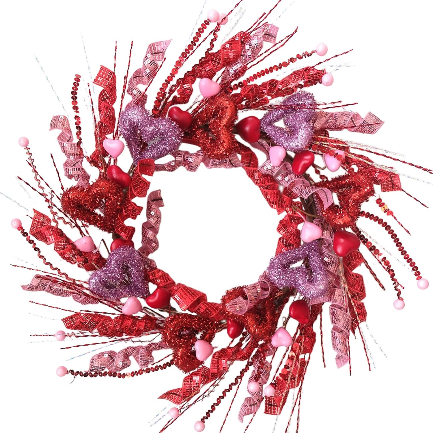 22 Inch Valentine's Day Wreath for Front Door - Red & Pink Glitter Heart Wreath, Valentine's Day Decor for Wall Door Fireplace Home Wedding Anniversary - Image 8