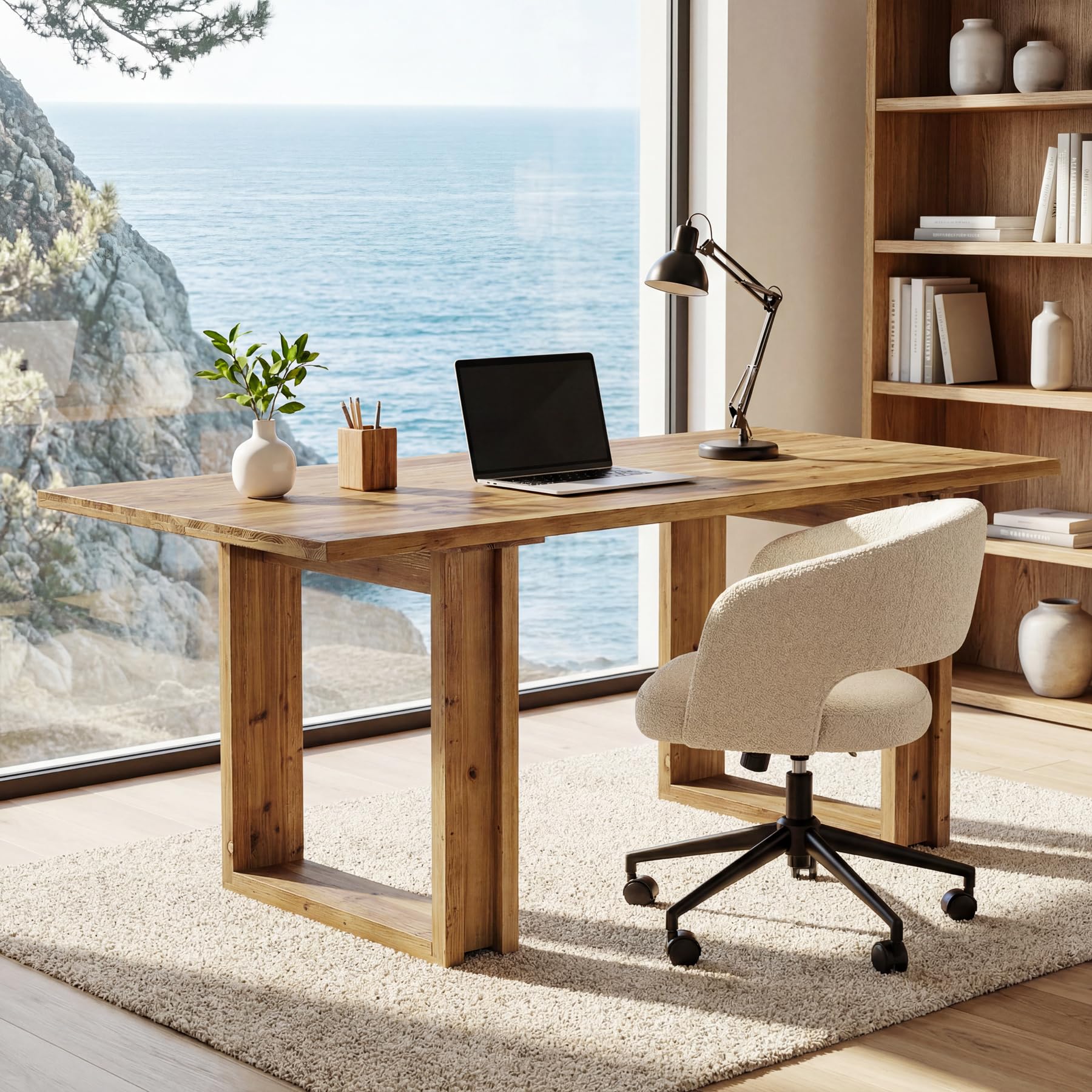 Escritorio de Madera Maciza, 160 x 80 x 76 cm, Mesa de Oficina Grande, Escritorio para Ordenador, Mesa de Escritorio para Home Office, Mesa de PC Estable, Estilo Rústico para Despacho, Estudio y Salón