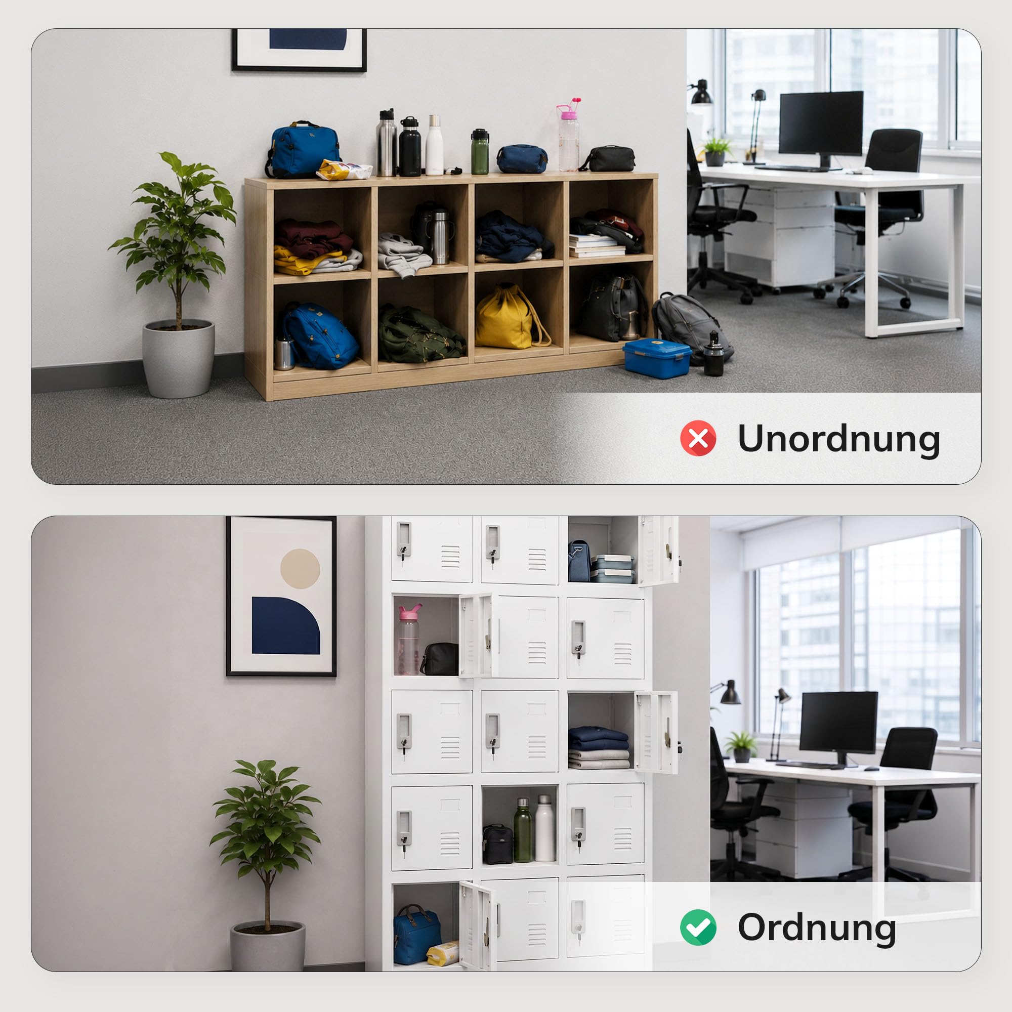Jan Nowak Spindschrank abschließbar Spind Schließfachschrank Metall Mitarbeiterschrank Personalschrank Wertfachschrank mit 18 Fächern Lüftung Namensschild, Umkleideschrank 185 x 90 x 40 cm