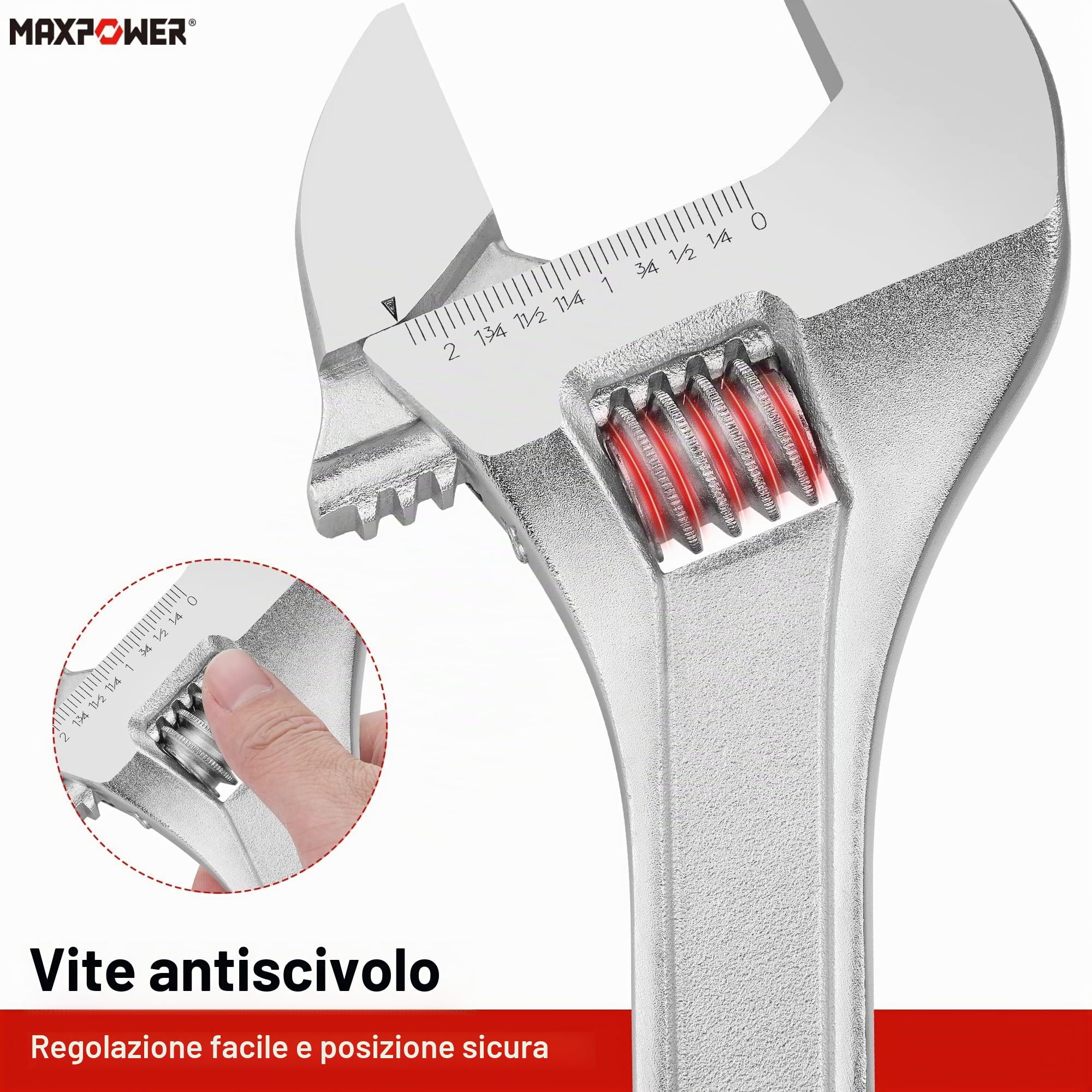 MaxPower Chiave Regolabile da 18" (450 mm), Chiave in Acciaio Cr-V con Apertura da 55 mm, Chiave Professionale con Scala Metrica e SAE per Impianti Idraulici