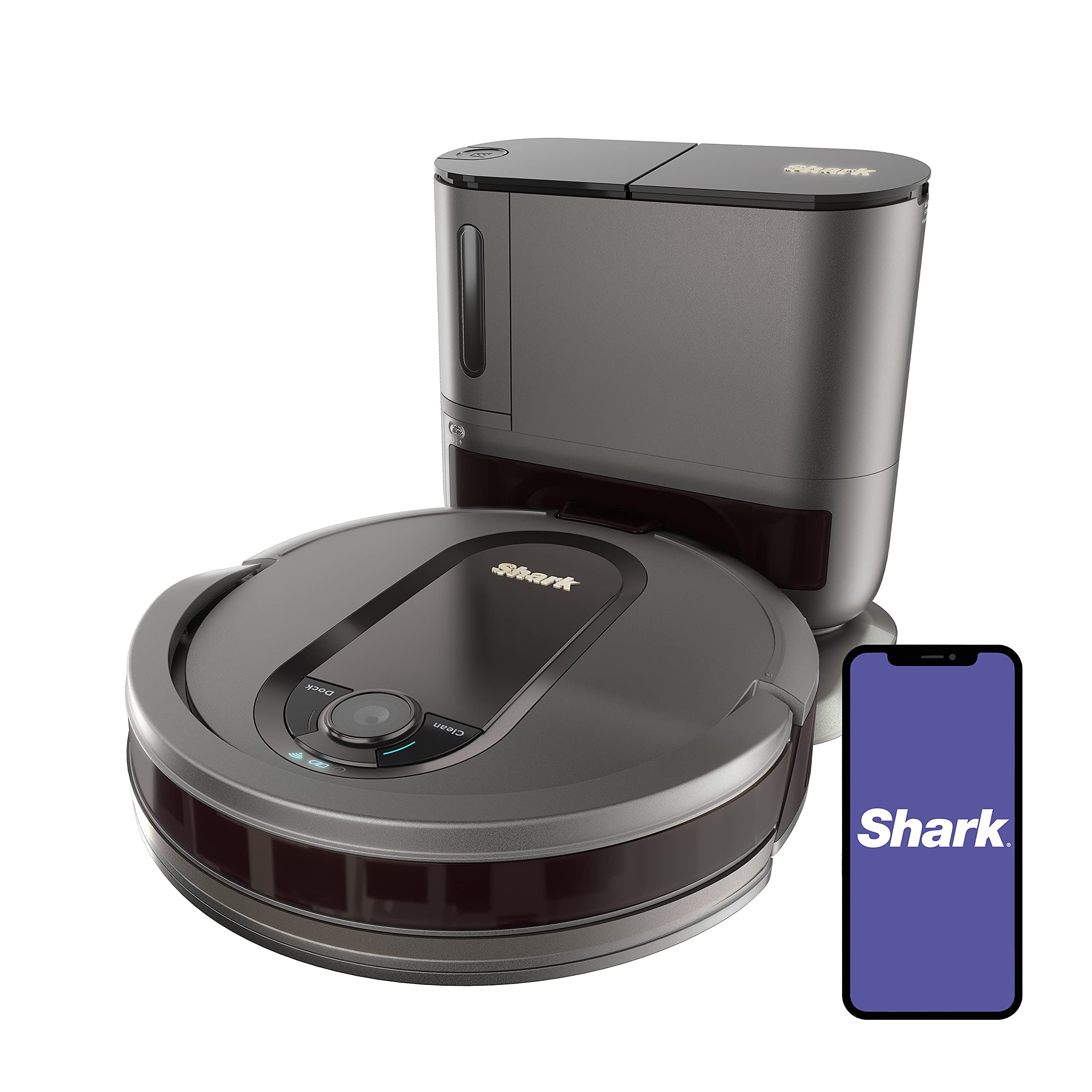 Shark AV911S EZ Robot Vacuum with Self-Empty Base, Bagless, Row-by-Row Cleaning, Perfect for Pet Hair, Compatible with Alexa, Wi-Fi, Gray, 30 Day Capacity