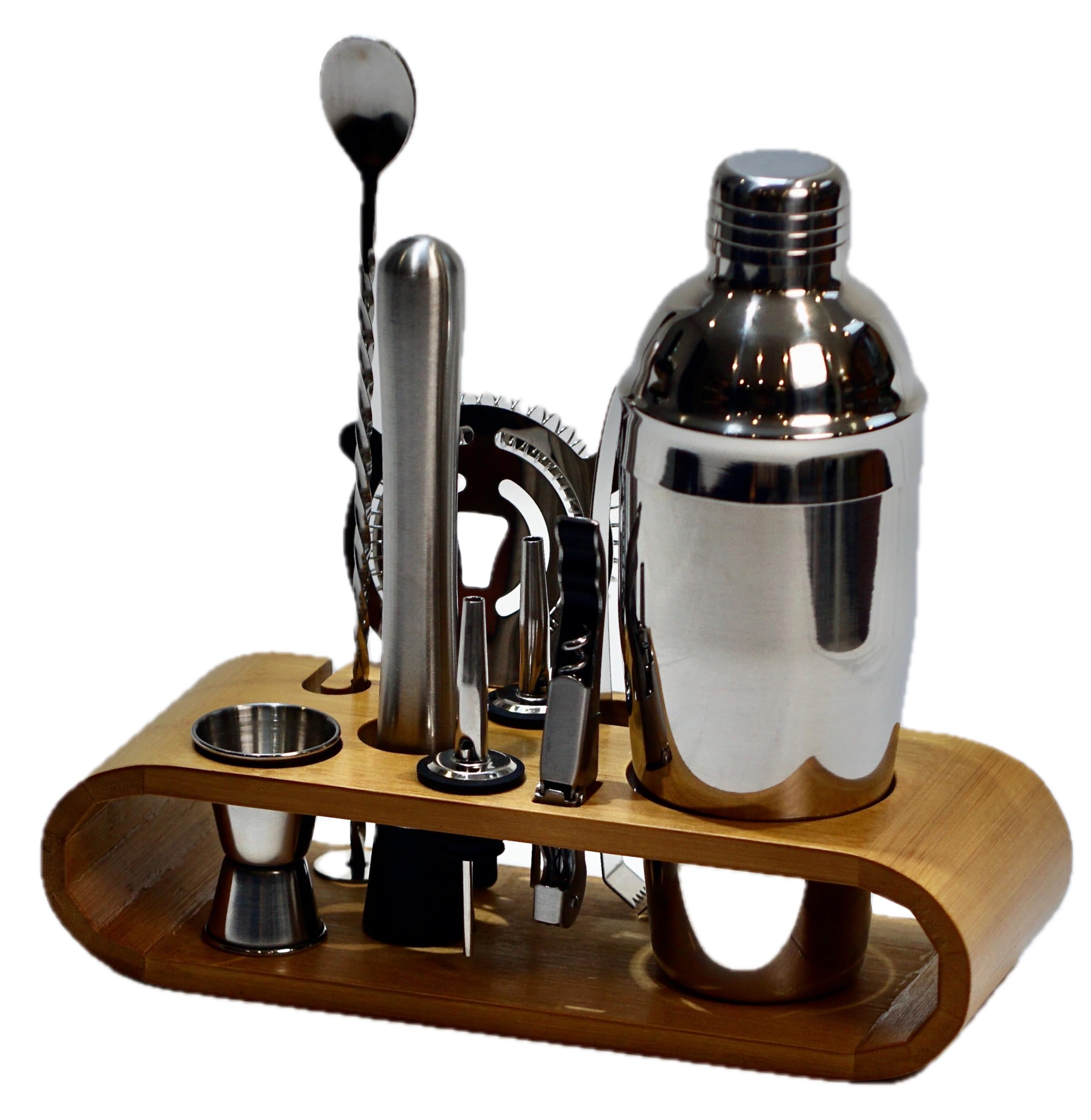 Cocktail Set/Bartender Kit. 10 piece cocktail making kit for the home bar, with wooden stand.