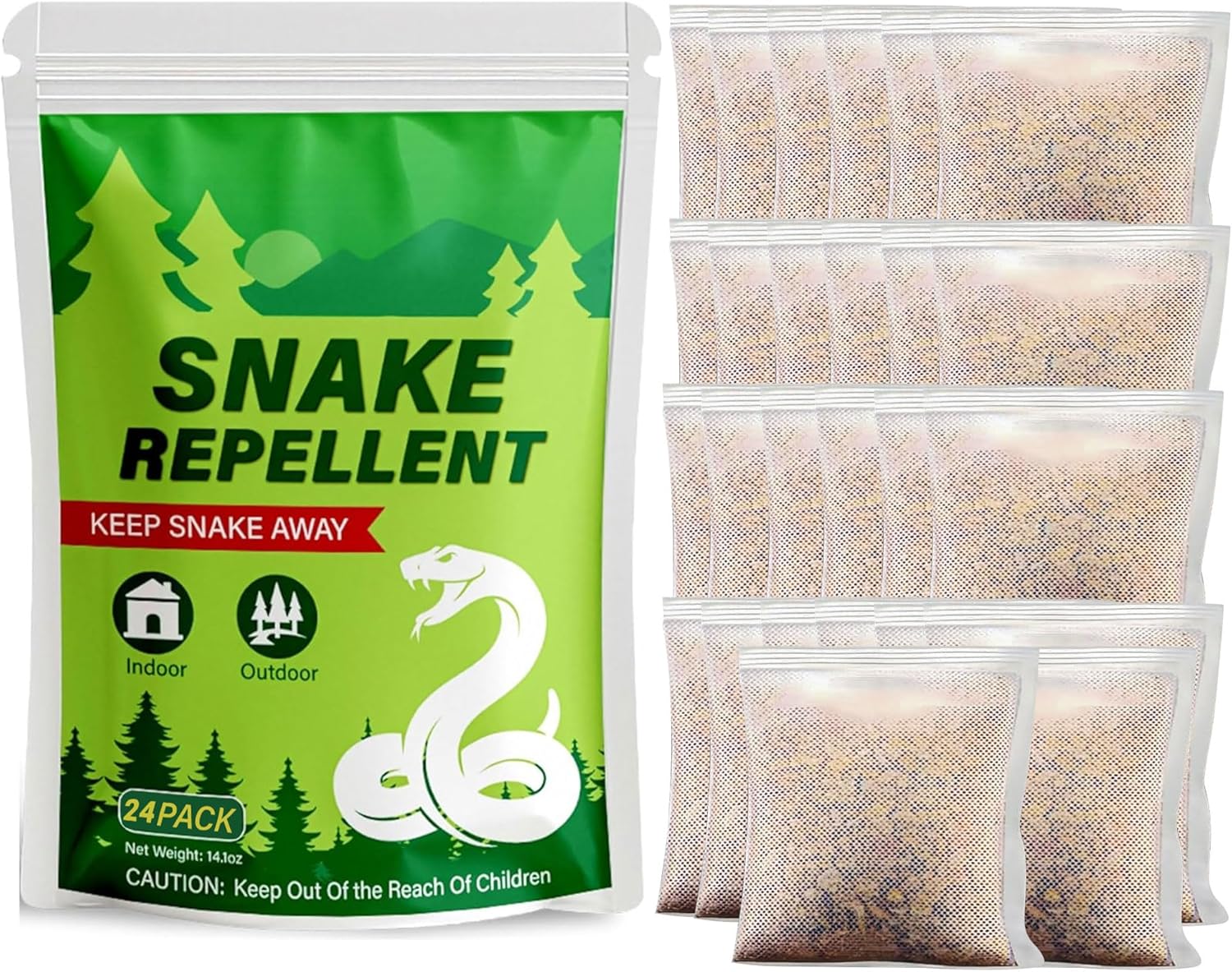 24 Pack Snake Repellent for Outdoor & Indoor Use, Natural Snake Deterrent for Yard Powerful, Pet and Child Safe, Long-Lasting Snake Away Pouches for Lawn, Garden, Garage, Basement,Snake Repellent
