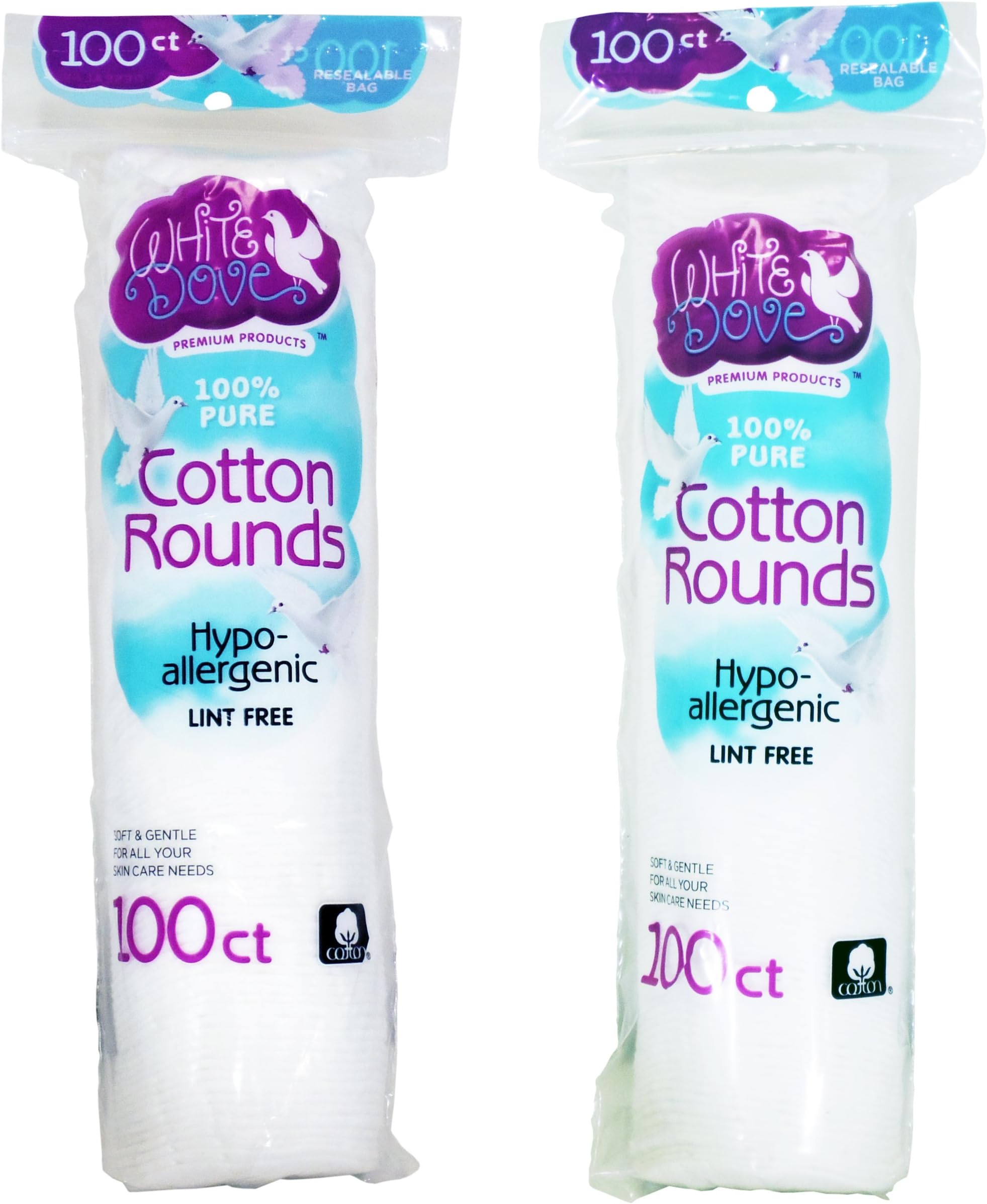 White Dove Cotton Round Pads, 100% Pure Cotton, 100Ct (2 Pack)