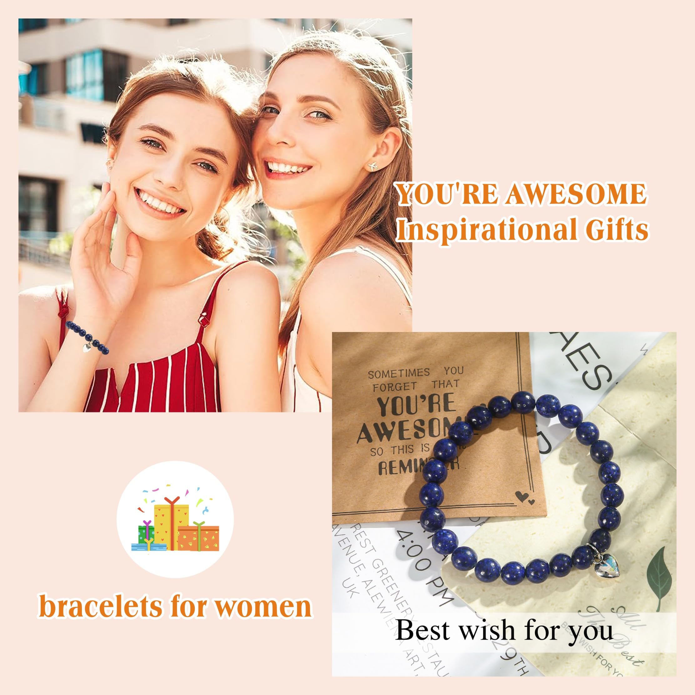 VICKHU Beaded Bracelets for Women Encouragement Healing Natural Gemstone Butterfly Heart Bracelets Gifts for Women Mom Daughter Wife Sister Coworker Friend teacher on Christmas Thanksgiving
