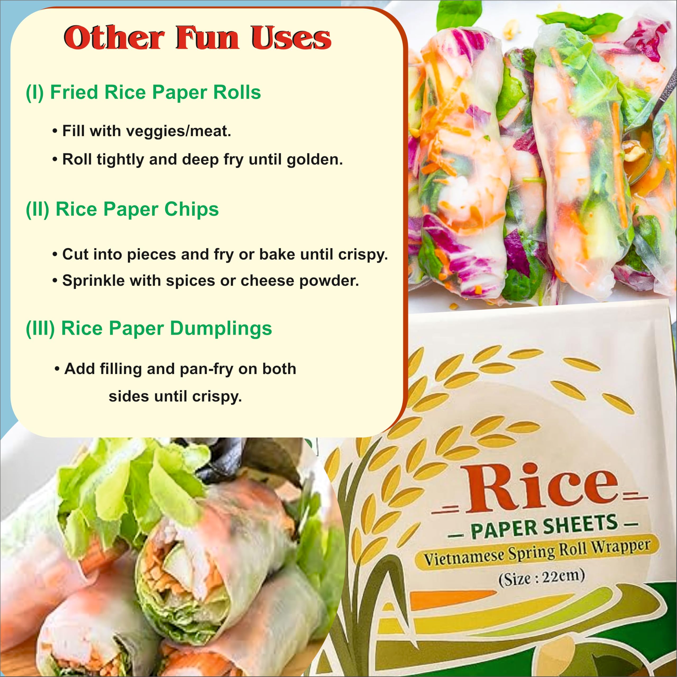 Flavoma Rice Paper Sheets 100g (22cm) || Vietnamese Gluten Free Spring Rice Paper Roll || Vegan, Preservative-Free || Spring Roll Wrapper for Fresh Rolls 4