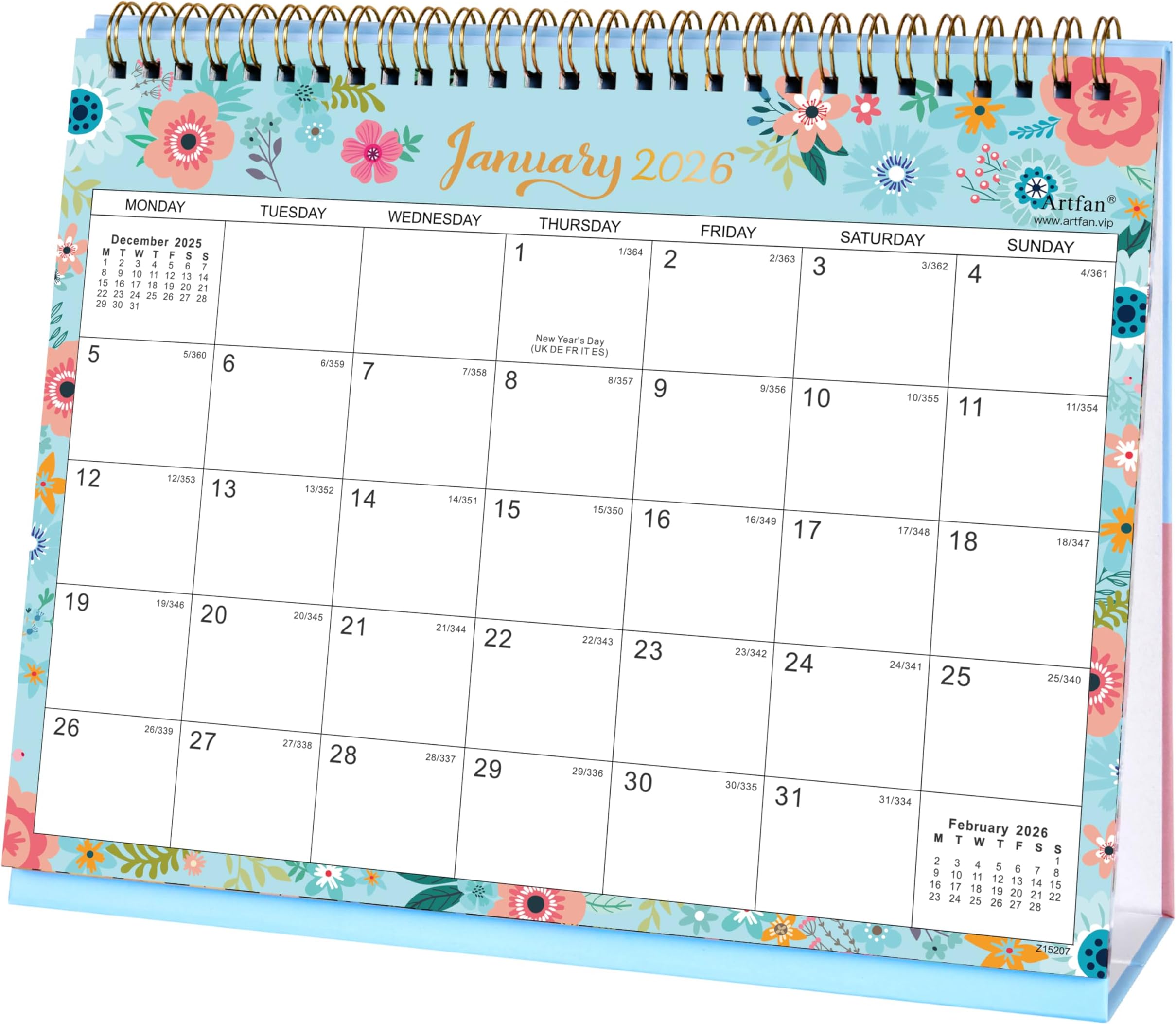 2026 Desk Calendar - Standing Flip 2026 Desktop Calendar with Thick Paper, January 2026 - December 2026, 25.5 x 20.5 x 8 cm, Twin-Wire Binding, Large Unruled Blocks