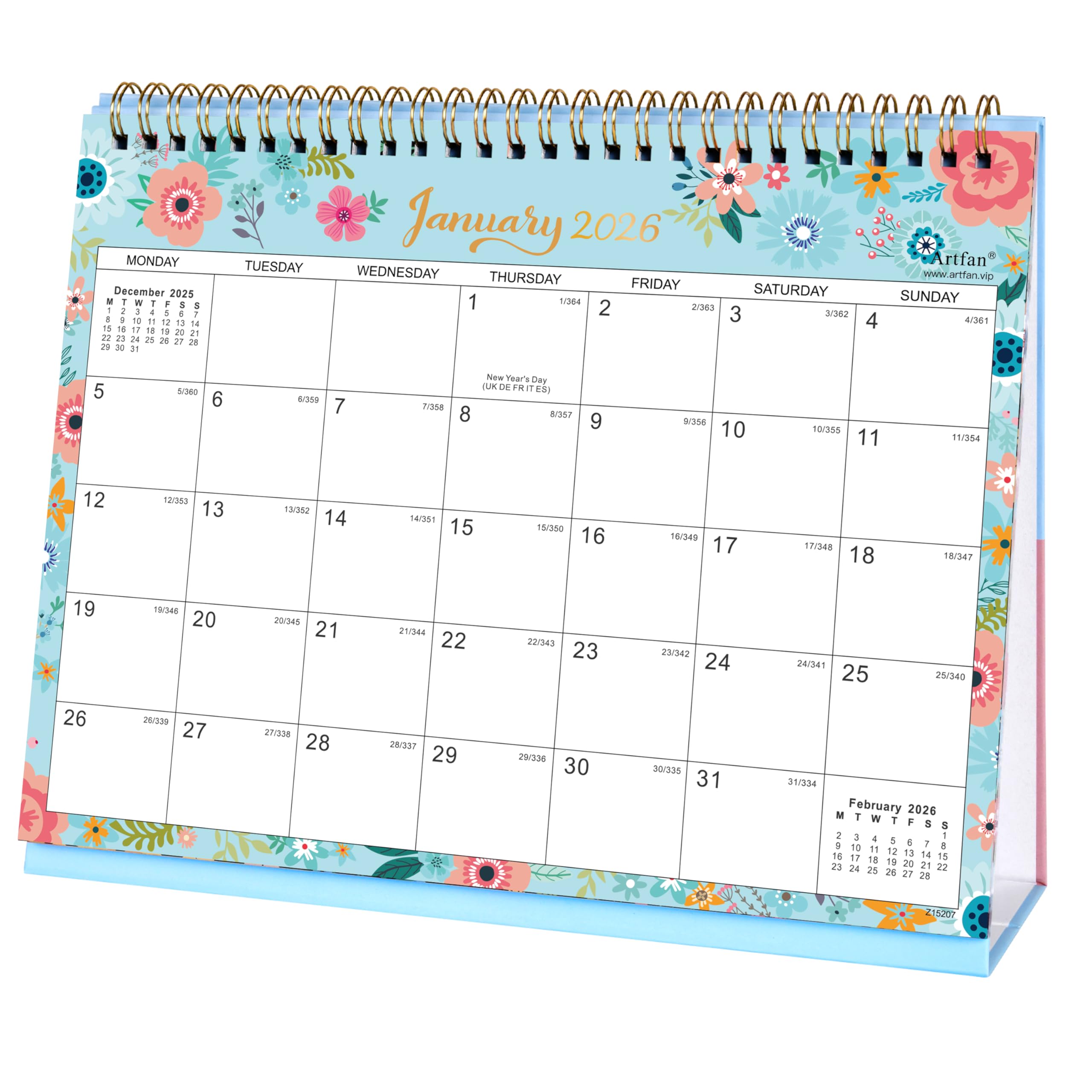 2026 Desk Calendar - Standing Flip 2026 Desktop Calendar with Thick Paper, January 2026 - December 2026, 25.5 x 20.5 x 8 cm, Twin-Wire Binding, Large Unruled Blocks