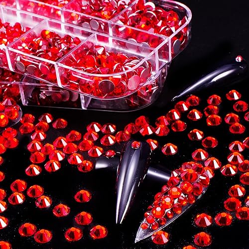 Miniatura 3 de 2400 diamantes de imitación para arte de uñas, gemas de diamantes de imitación rojos con parte trasera plana, cristal redondo, siam, 6 tamaños