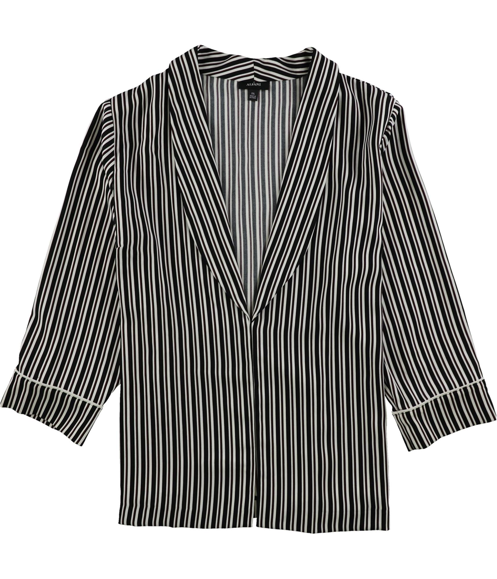 Alfani Womens Striped Jacket, Black, X-Large
