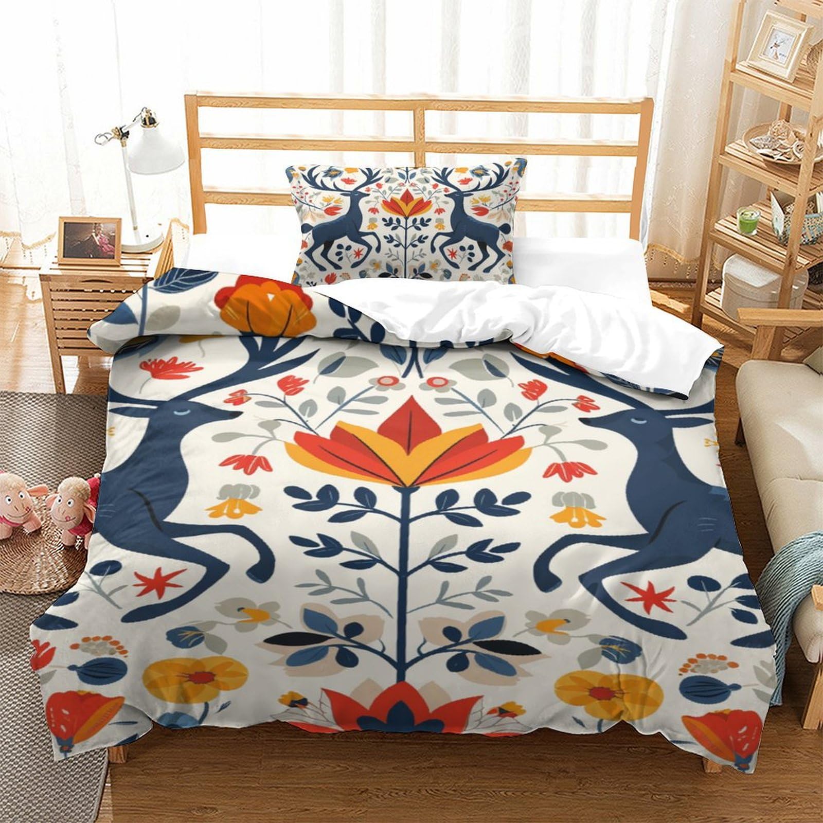 Housse de couette cerf 3D hypoallergénique avec zip pour ado