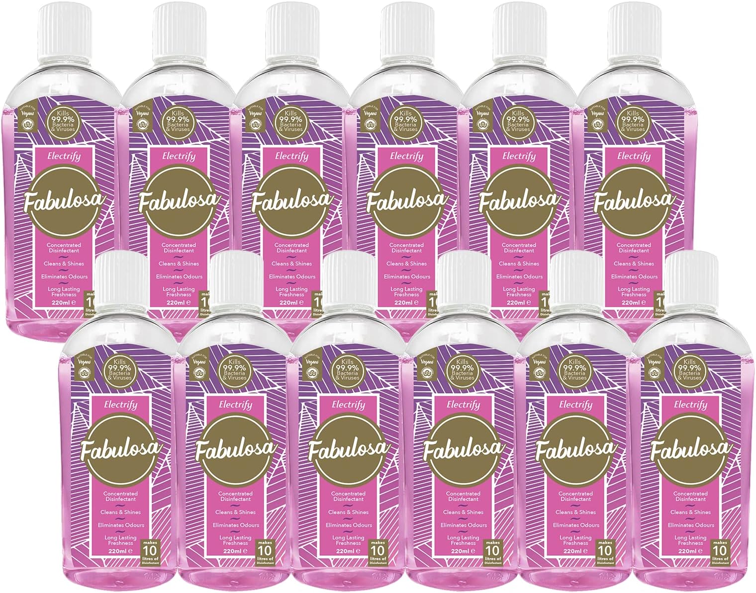 Fabulosa 4 in 1 Concentrated Antibacterial Disinfectant All Purpose Cleaner, 220ml, 12 pack, Electrify