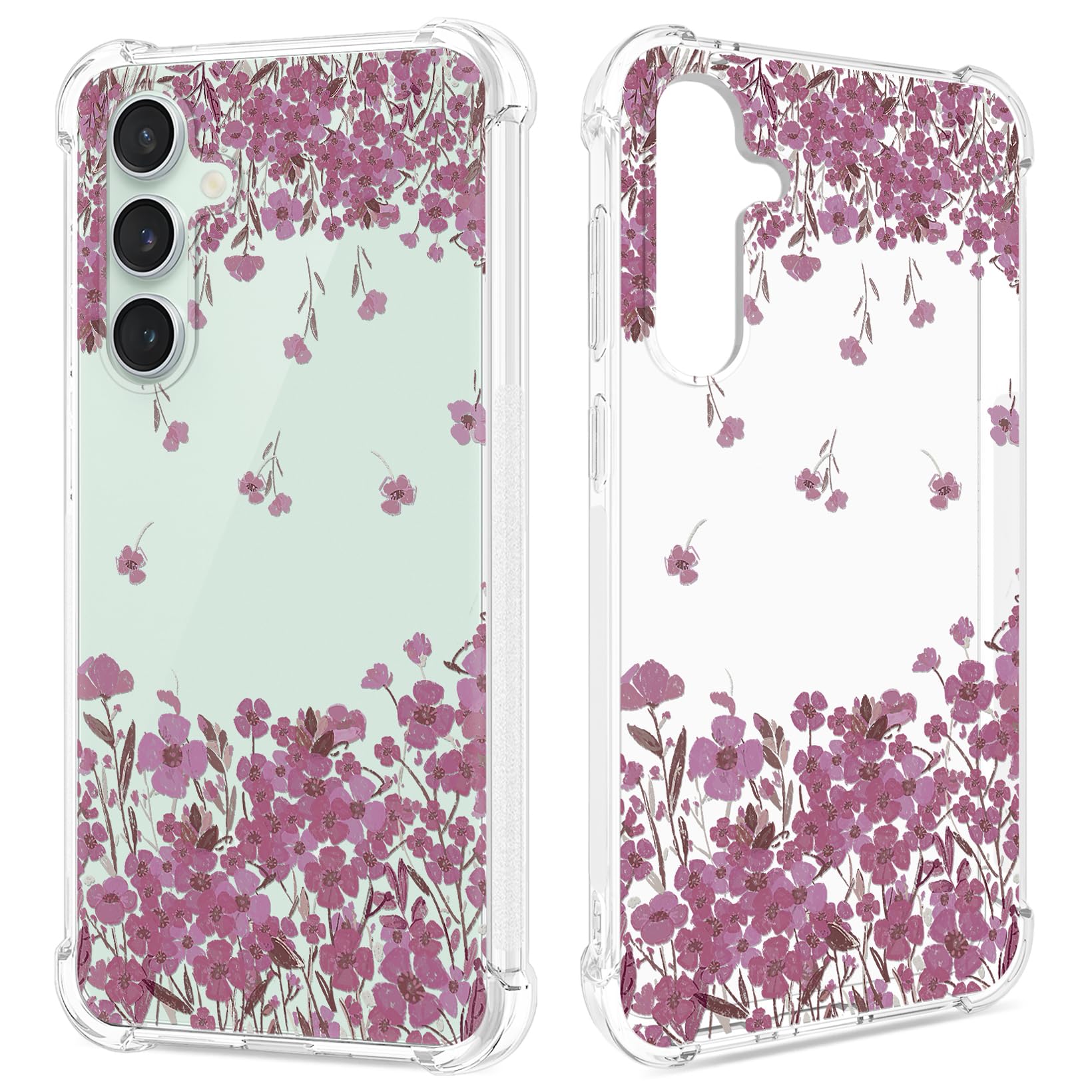 GREATRULY Floral Clear Case for Galaxy S23 FE for Women/Girls,Pretty Phone Cover for Samsung Galaxy S23FE,Flower Design Slim Soft Transparent Drop