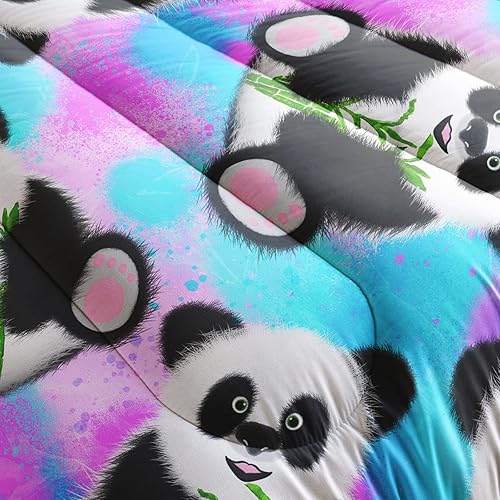 Miniatura 5 de QOOMO Edredón de panda tamaño matrimonial, juego de edredón de panda neón para niños, adolescentes, niñas, niños, juego de ropa de cama de 3 piezas