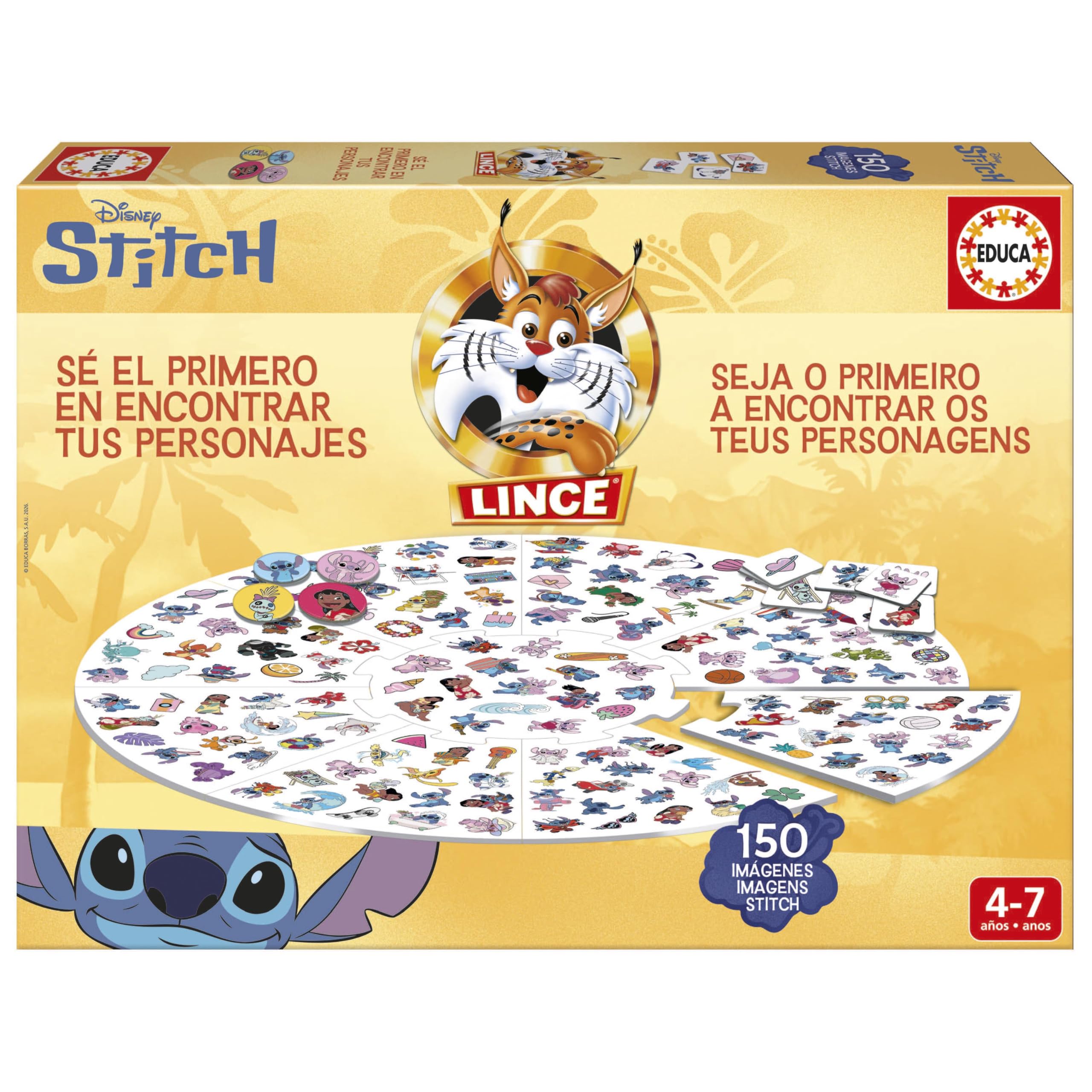 Educa - Lince Stitch 150 Imágenes | Juego de Mesa Familiar para agudizar Vista, Memoria y Reflejos Mientras te diviertes | A Partir de 4 5 años (20610)