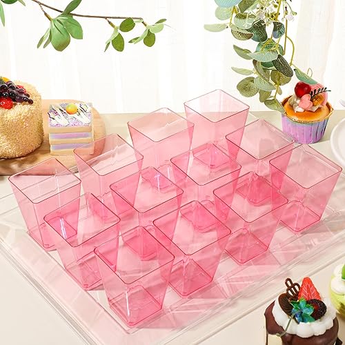 Miniatura 7 de Mifoci Vasos de plástico de 5 onzas para aperitivos para fiestas, mini tazones cuadrados desechables para postre, cuencos transparentes para pudín,