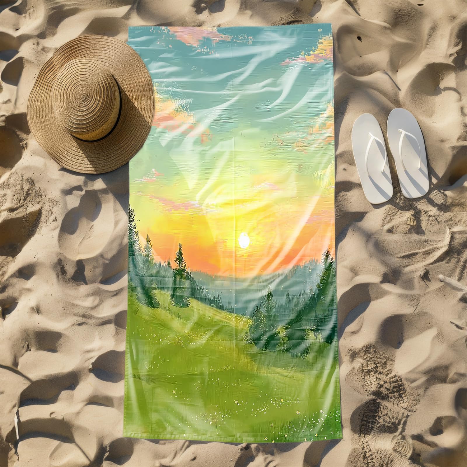 Xxl Microfibre Beach Towel 200X200 Sunset Grassland Lightweight microfibre beach towel,Sand Free Quick Dry Travel Swim Towel, Sports Towel Yoga Gym for Women Men