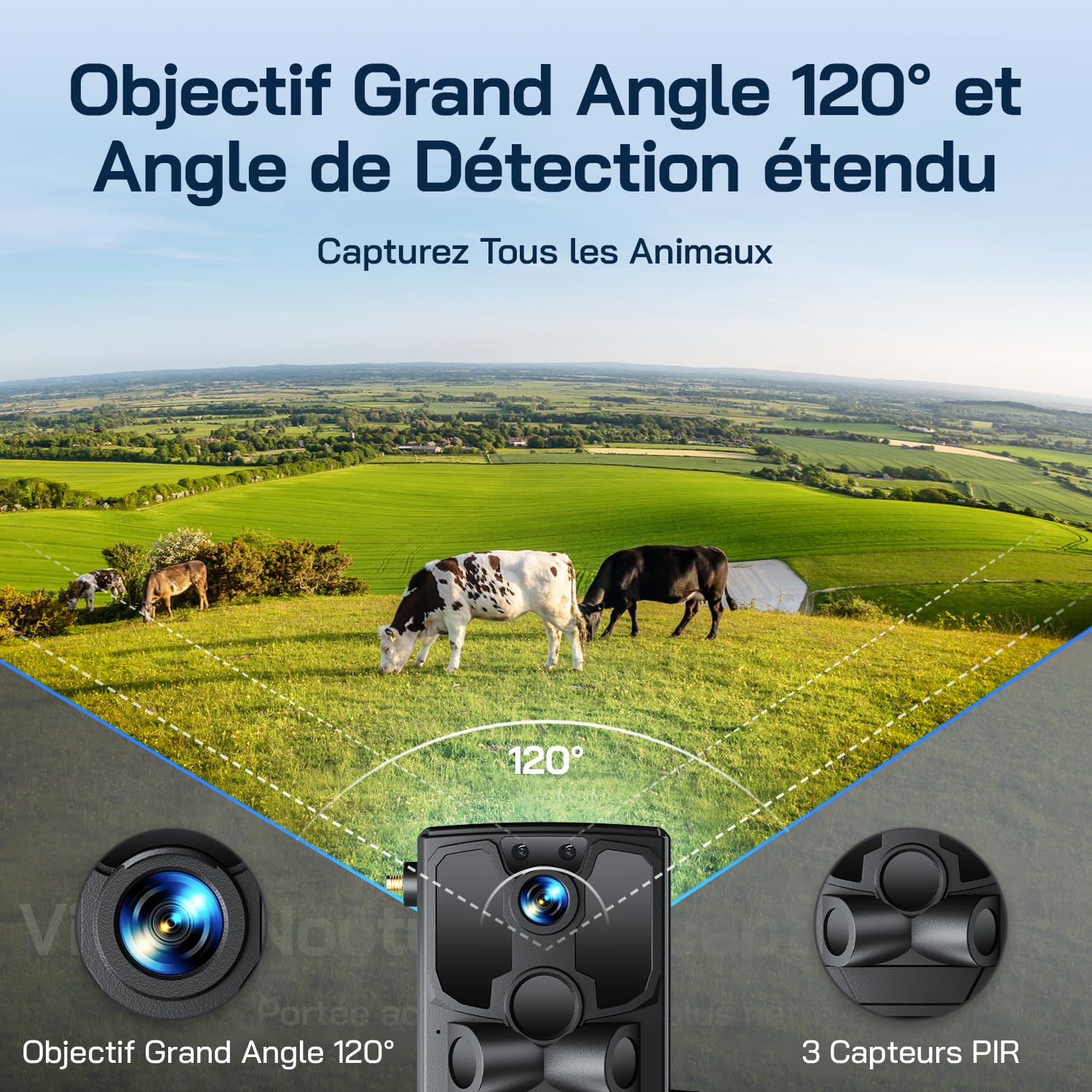 WOLFANG 4G Caméra de Chasse Solaire Extérieure avec Carte SIM, 2.5K Caméra Surveillance sur Batterie avec Détecter l'alarme, Vision Nocturne, IP66 Etanche, Audio Bidirectionnel, Noir