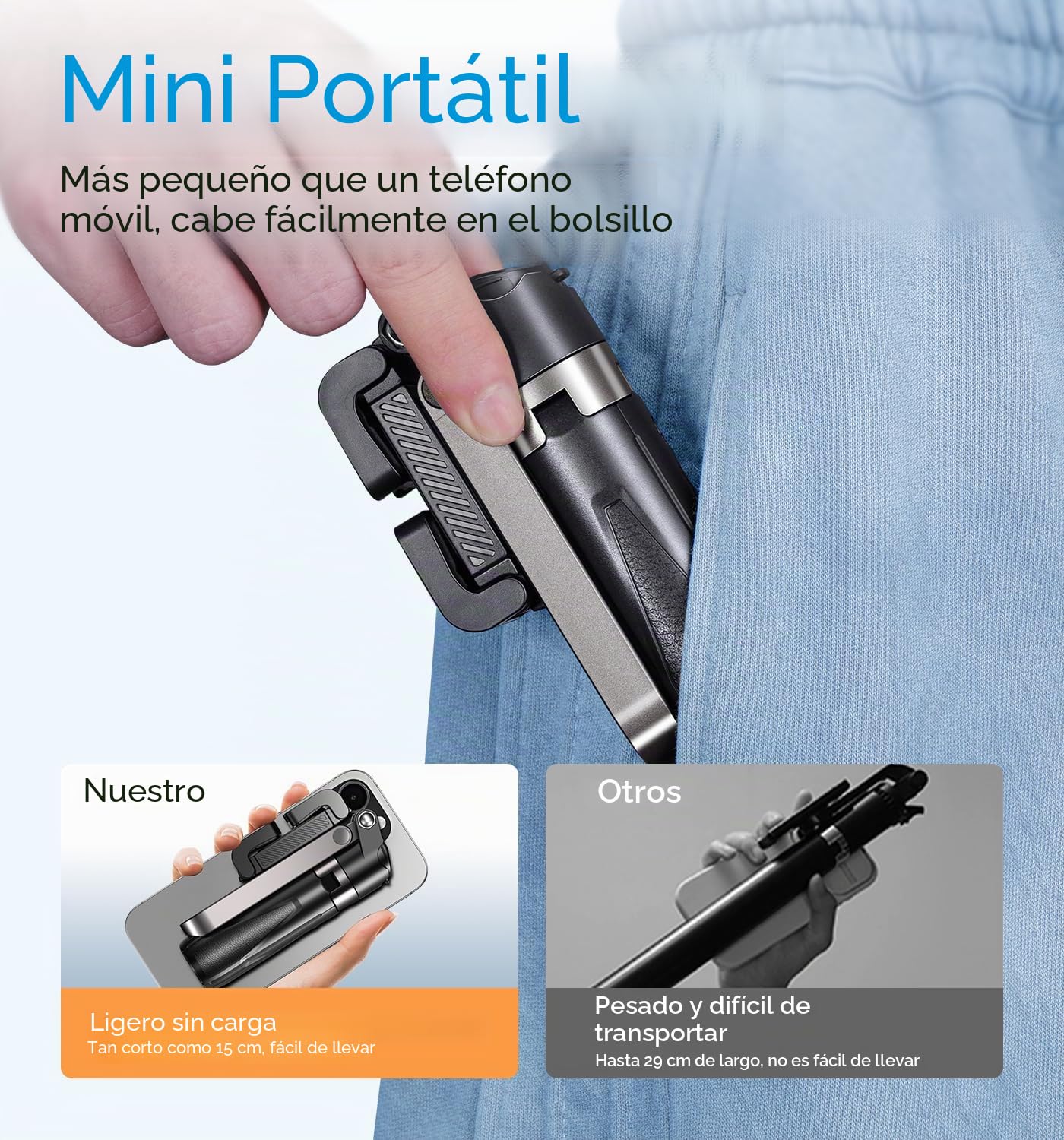 MAGIC JOHN Para palo selfie, pequeña palo selfie con luz de relleno, trípode Bluetooth para móvil con mando a distancia extraíble, compatible con iPhone, Samsung y