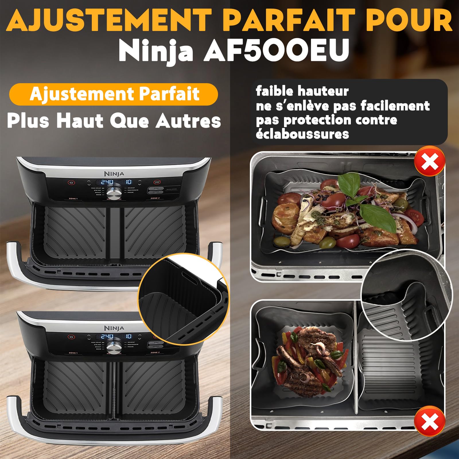 Accessoires Air Fryer pour Ninja AF500EU Foodi FlexDrawer 10.4L | Moule Silicone Air Fryer Ninja 10,4L, Plat pour Airfryer Réutilisable Panier(1x10,4 L+2x5,2 L), 22 Pièces