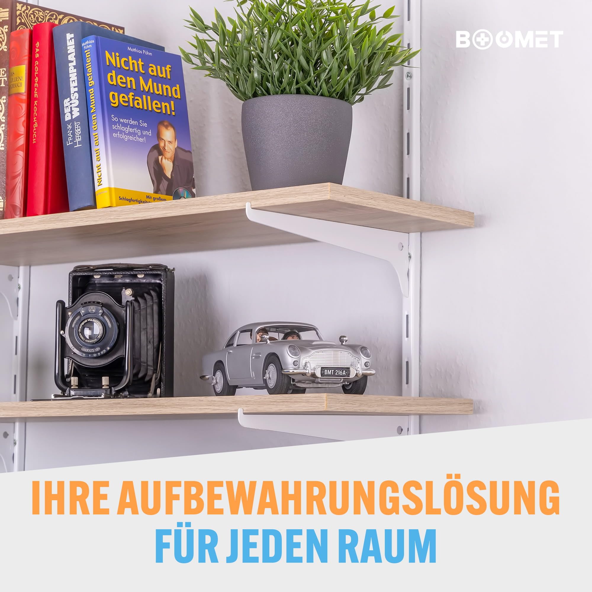 Regalträger für Wandschienen · Länge: 60cm · Farbe: Weiß · Menge: 10 · Regalhalterung für Wandregal Metall · Regalsystem Regal Winkel Halterung Wand