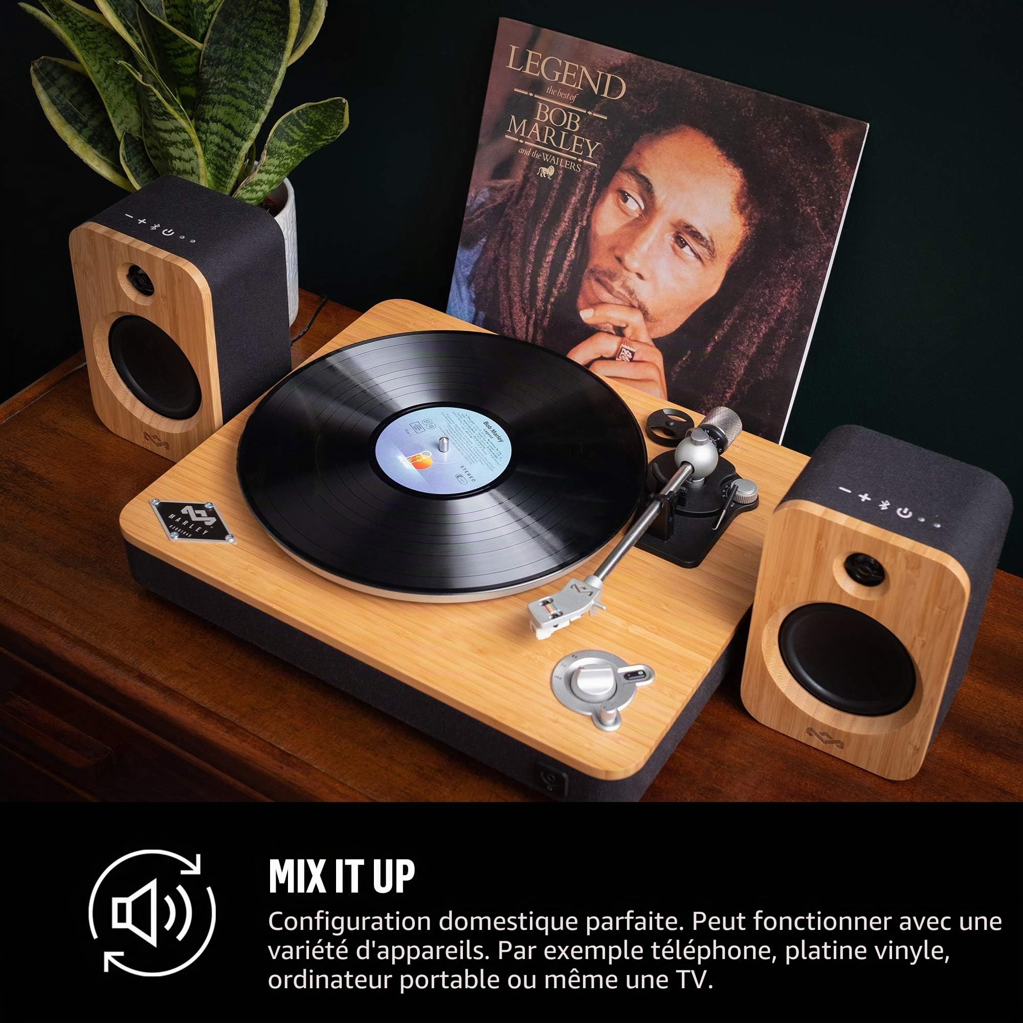 House of Marley Deux enceintes bluetooth Get Together Duo – Enceintes bibliothèques stereo - Haut-parleurs sans fil haute définition – A brancher ou autonomie 20 heures EM-JA019-SB