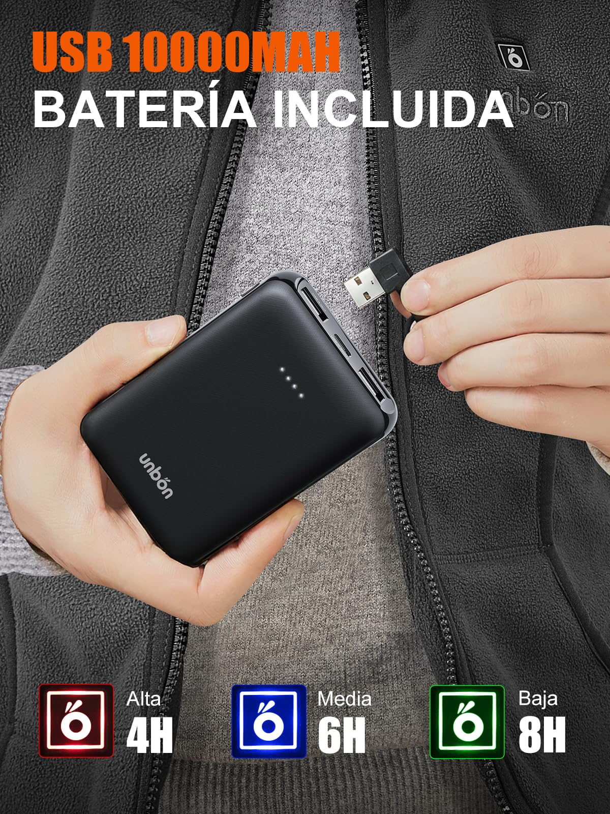 UNBON Chaleco Calefactable Mujer, Chaleco Calefactable Polar con Batería USB 10000mAh, Chaleco Térmico Eléctrico Calefactor con 3 Temperaturas 6 Zonas de Calefacción para Moto Caza Trabajo