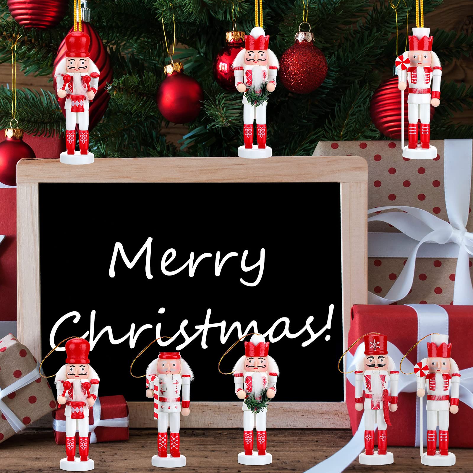 5 Set Weihnachten Nussknacker Ornamente Set Glitzer Zuckerstange Holz Soldat Figuren 5 Zoll Rosa Nussknacker Hängende Dekoration Weihnachten Nussknacker Figuren Ornamente Urlaub Xmas Tree Decor