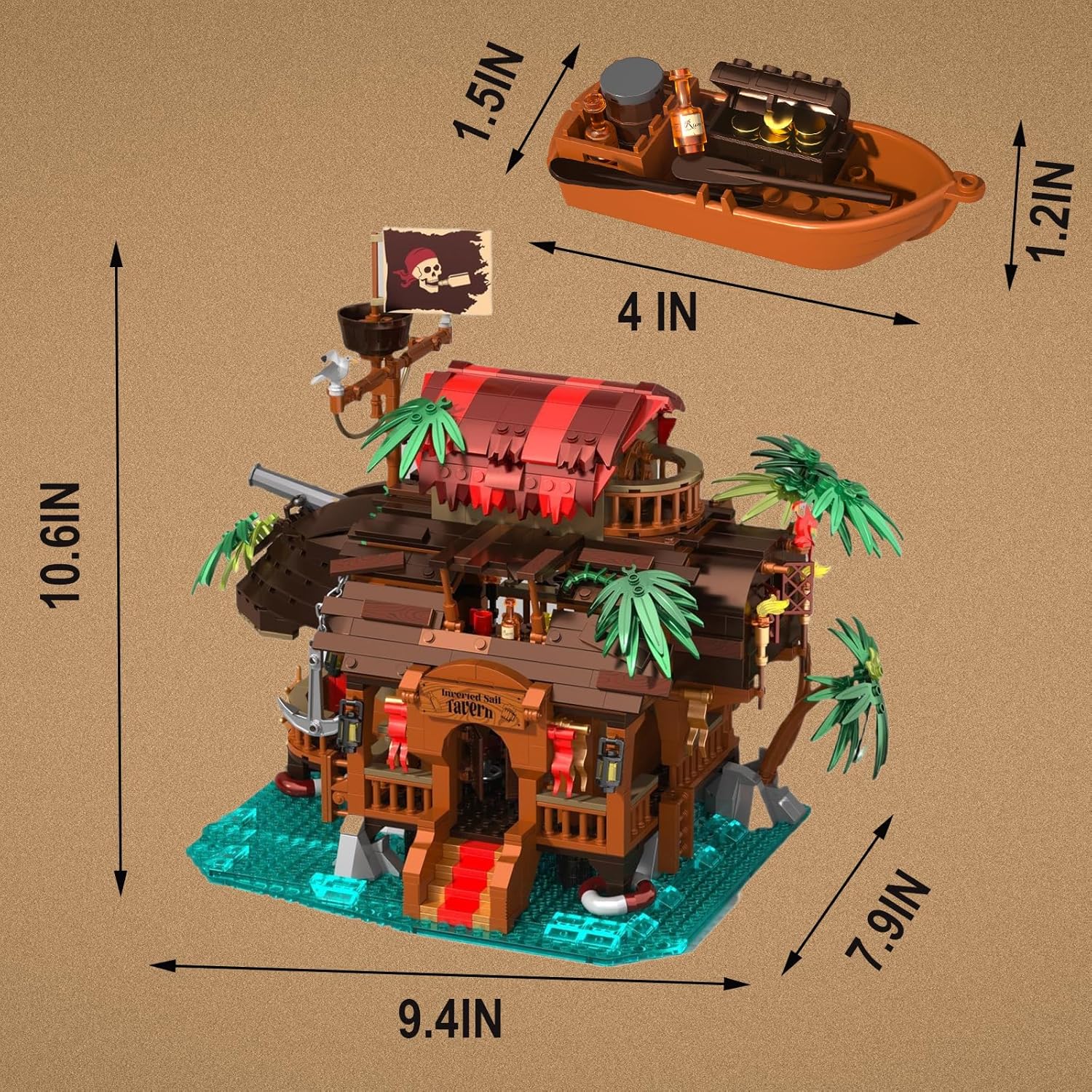 Pirate Ship Tavern Building Set for Adult, Boat House Architecture Collection Toy with Light, Home Office Decor and Creative Gift for Teen 14(1312pcs)