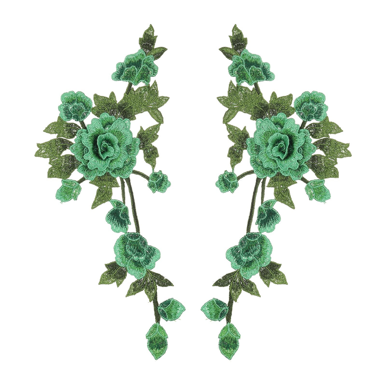 sourcing map 1Pair Peony Flowers Embroidery Patches, 13.8" Sew/Iron on Patches Floral Flower Appliques Embellishments for Clothes Dress Jackets Bags DIY Crafts Sew Making, Green