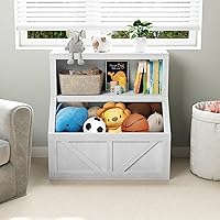 Vista 5 de IDEALHOUSE Estantería para niños, almacenamiento de juguetes, armario de madera para niños pequeños con organizador de almacenamiento, cubos grandes