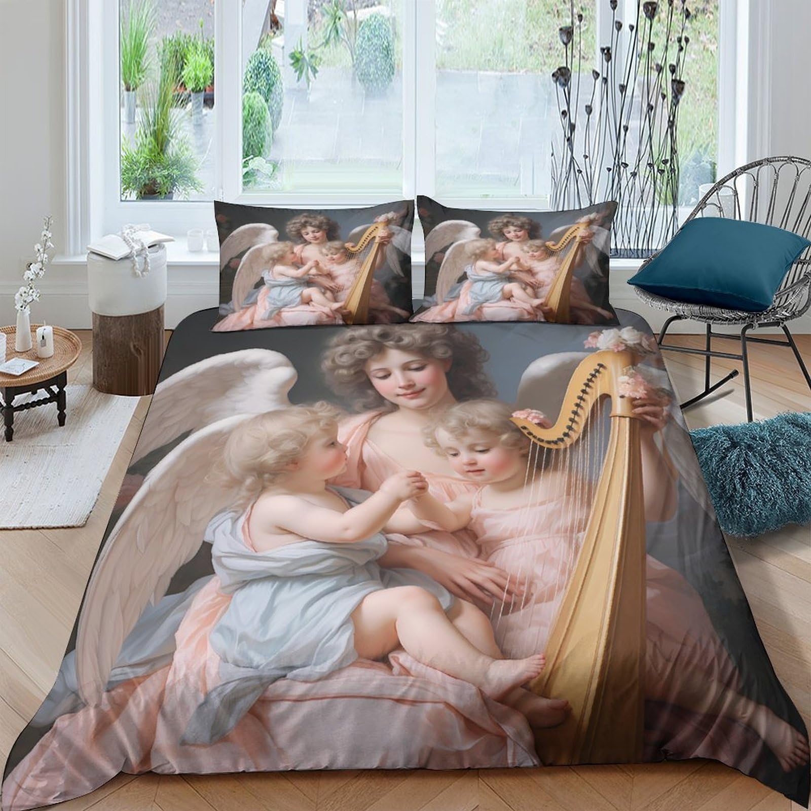 Ctjqhvkz Style-8 3D Printed Angel Art Fitted Sheet Microfiber Soft Breathable Baroque Cherub Mattress Cover For Bedroom Dorm Decor Single（135X200cm）