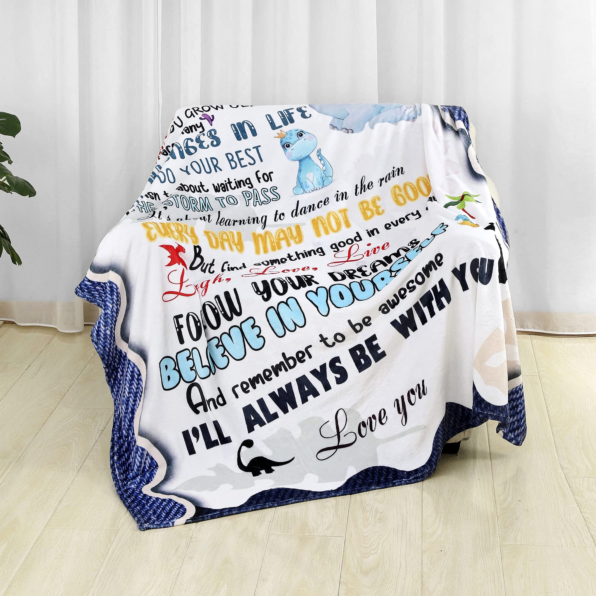Dinosaur Throw Blanket for My Grandson from Grandpa Grandma Dinosaur Gifts for Grandson Toddler Boys Super Soft Fleece Blanket for My Grandson 50''x60'' - Image 3