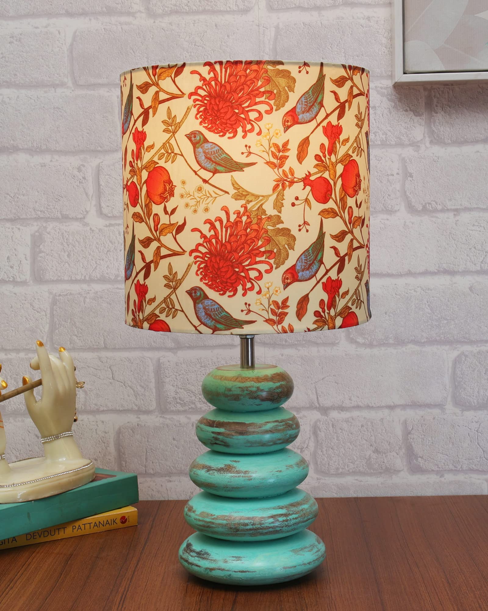 Homesake Wood Table Lamp French Country Rustic Bedside Desk Nightstand Incandescent Lamp For Bedroom Living Room Office (Algae Multi-Pebble Bird)