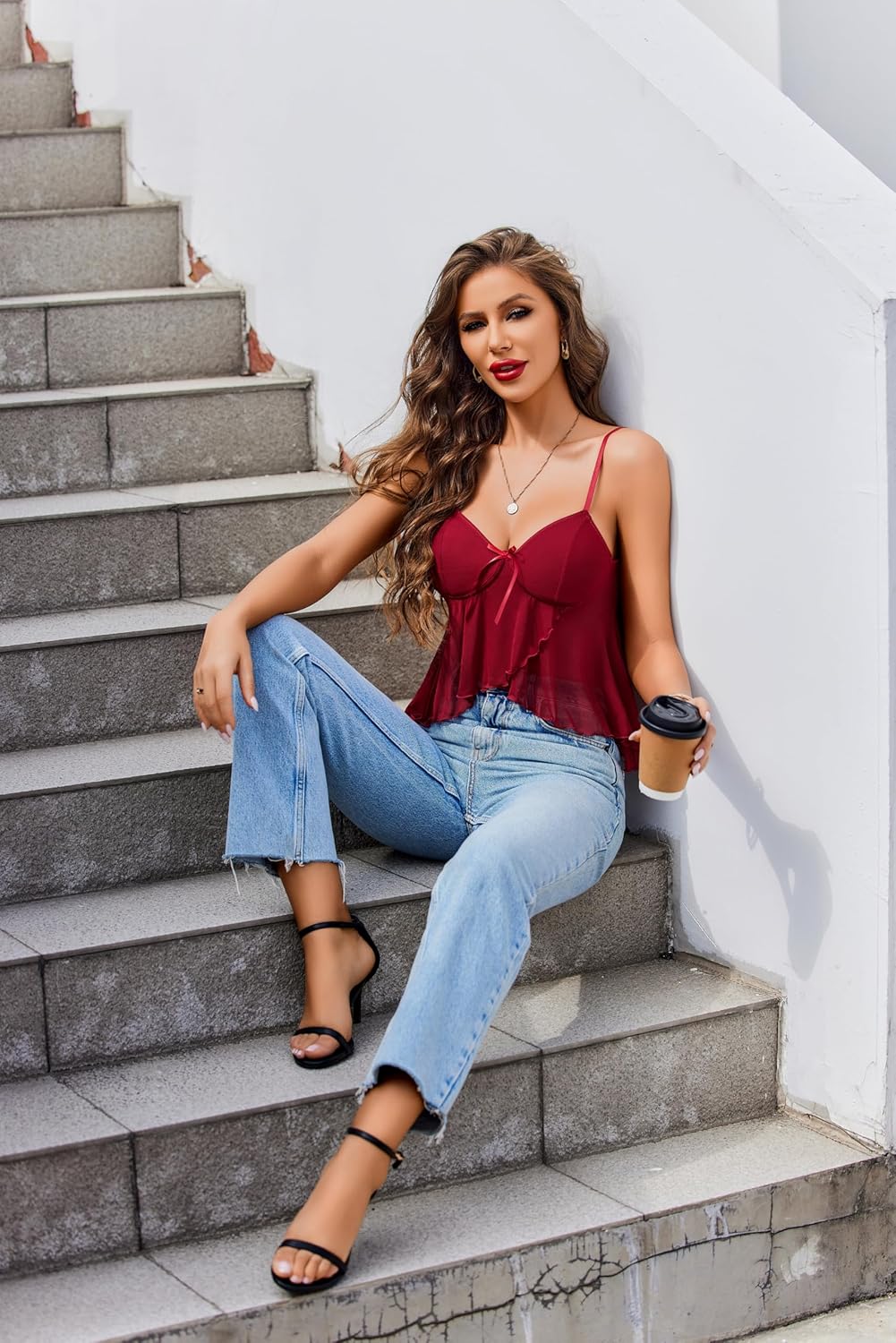 Avidlove Womens y2k Cami Top V Neck Sleeveless Blouse Shirts Irregular Ruffle Flowy Tank Camisole - Image 6