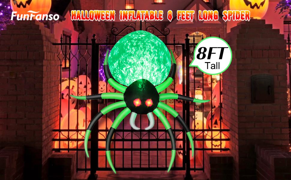 Araña Inflable Gigante De Halloween De 8 Pies Para Decoración Al Aire Libre Con Luz Mágica, Calabaza Cambiante De 7 Colores Con Sombrero De Bruja, Inflables Inflables Inflables Para Decoración De