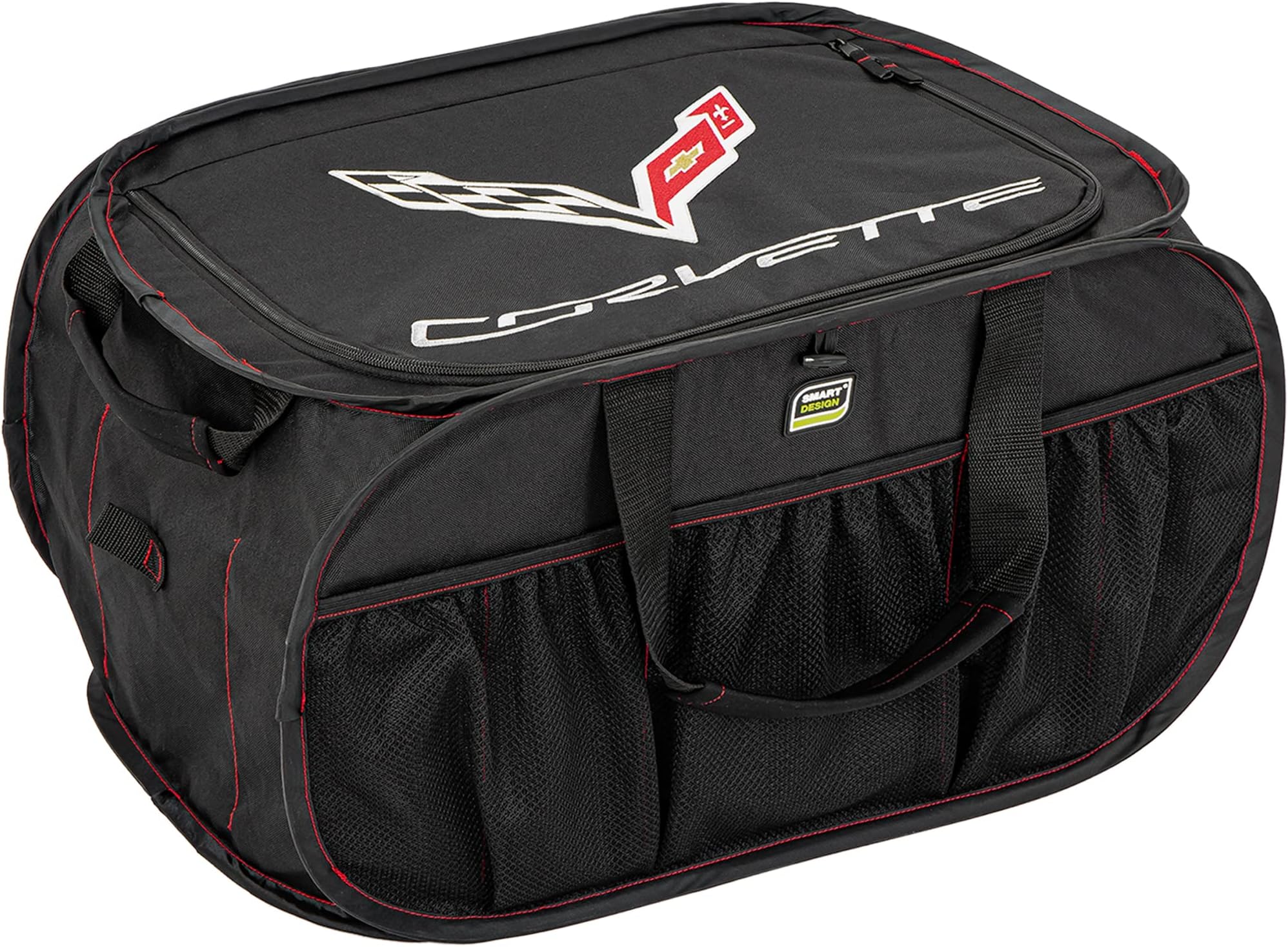 Smart Design Pop Up Trunk Organizer w/Easy Carry Handles, Side Pockets, & Zipper Top - 23 Inch - Durable Fabric Collapsible Design - Home Organization (Holds 50 lbs.) - Corvette