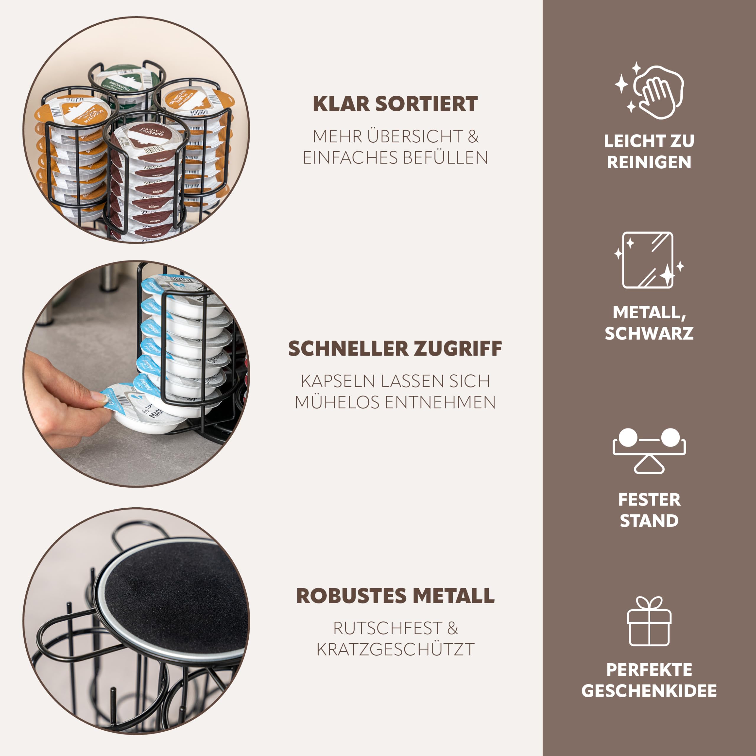 eluno Kapselständer, Kapselspender für bis zu 64 Tassimo-Kapseln, 360° drehbar, Kapselhalter, schwarz