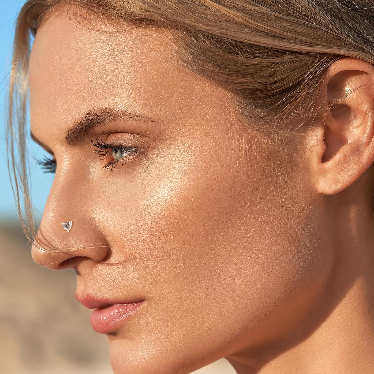 20g Moissanite Heart Nose Studs - 925 Sterling Silver Hypoallergenic Moissanite Heart Nose Rings Nose Piercing Jewelry Gifts for Women Men