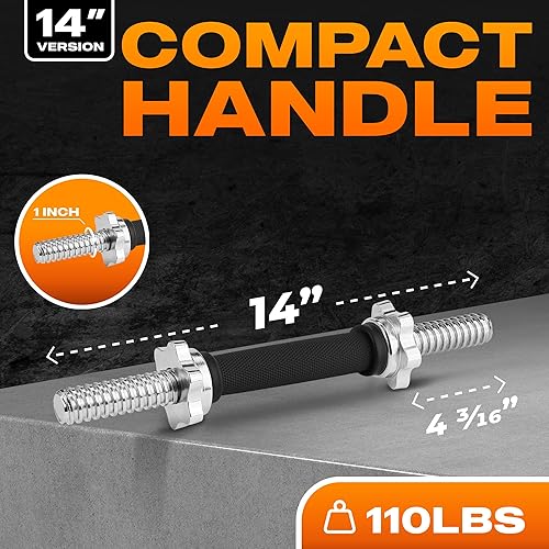 Miniatura 2 de Yes4All Threaded Dumbbell Handles, 14/16/18/24 Inch Dumbbell Bar Pair, Chrome/Rubber Grip, Fit 1” or 1.15" Plates, 4 Star-Lock Collars with