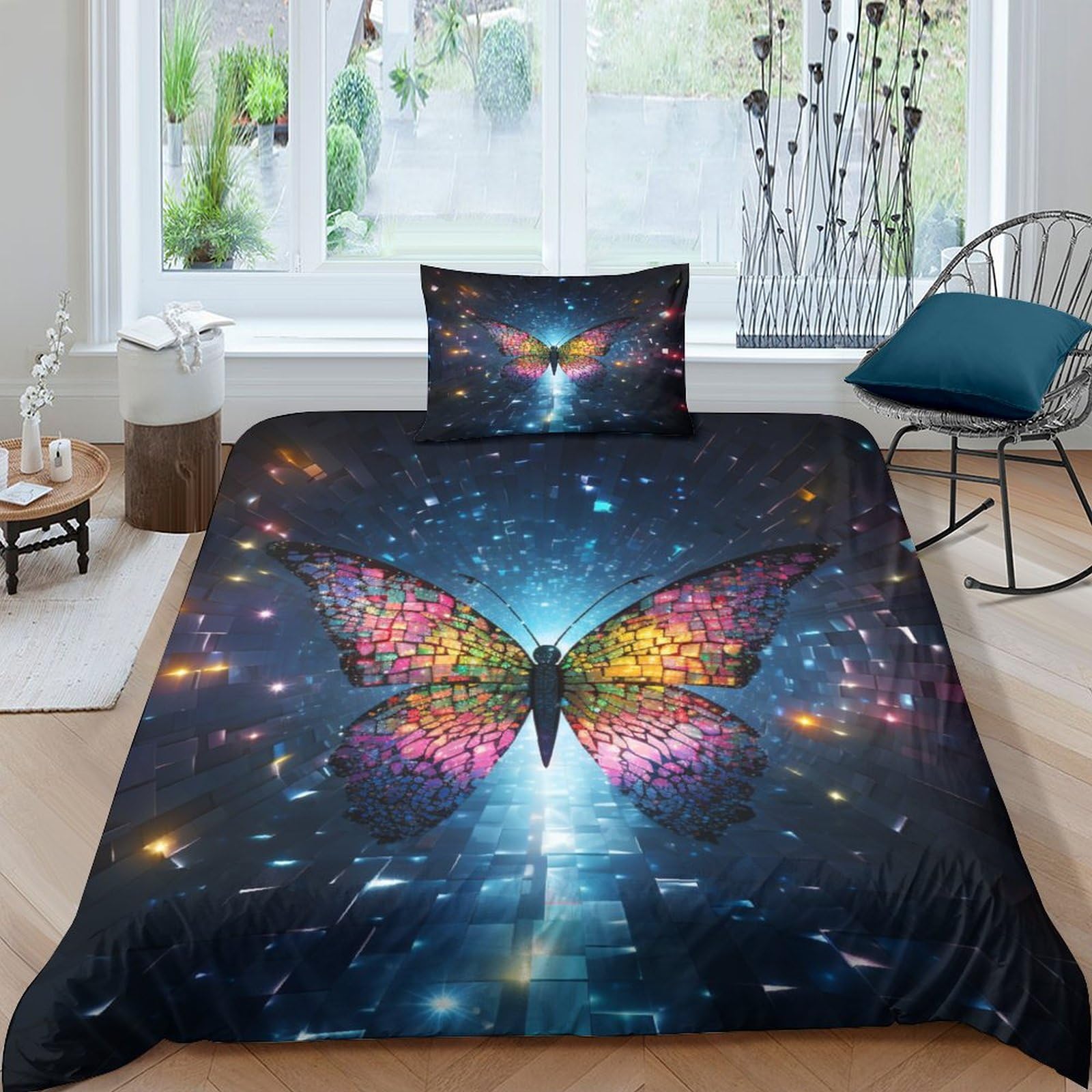 Housse de couette papillon 3D avec 2 taies d'oreiller pour lit d'enfant et ado