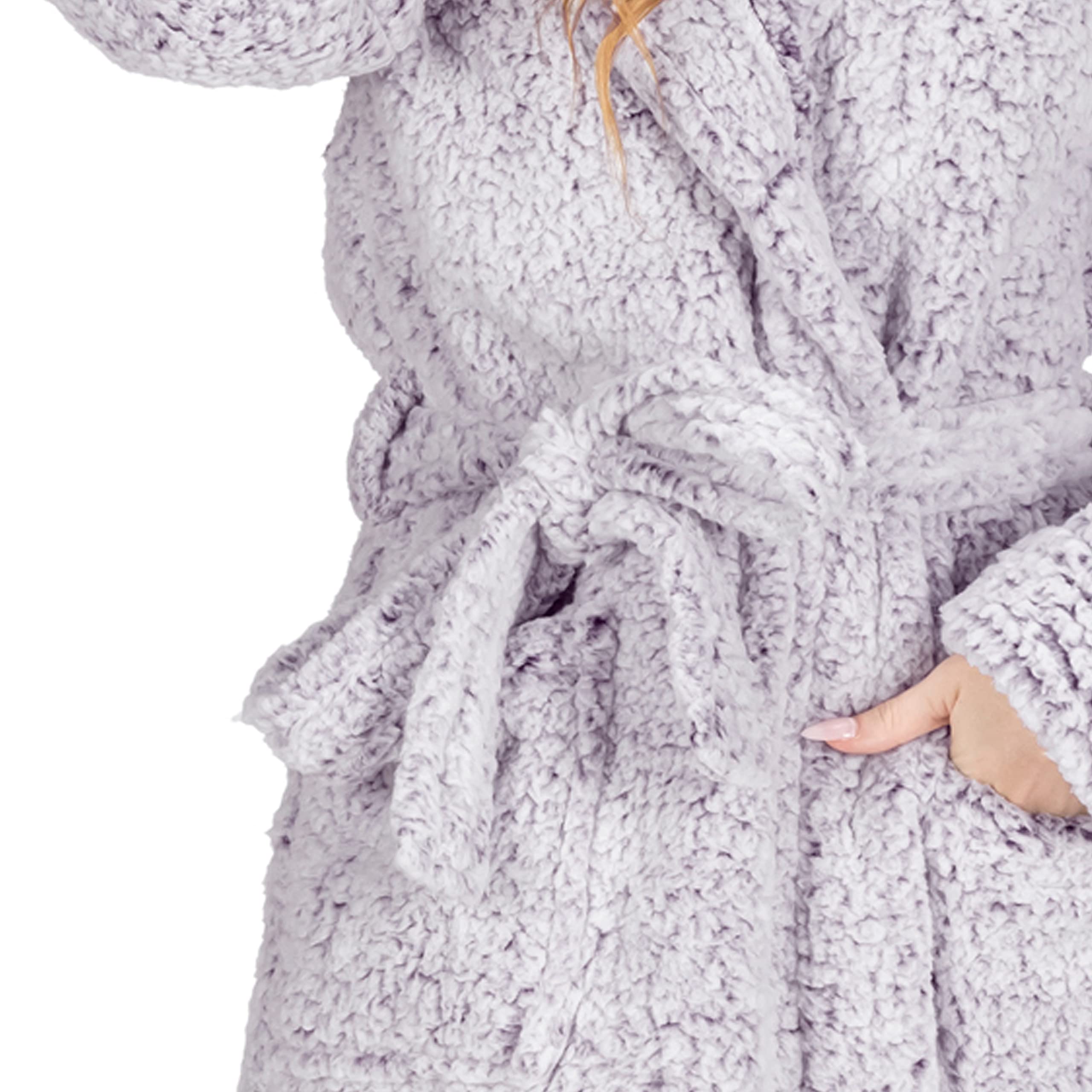 MONHOUSE Womens Bath Robe - Premium Super Soft & Cosy Long Bathrobe - Ladies Thick Flannel Luxury Housecoat - Shearling Spa Gown for Her - Dark Purple Shealing UK 20-22