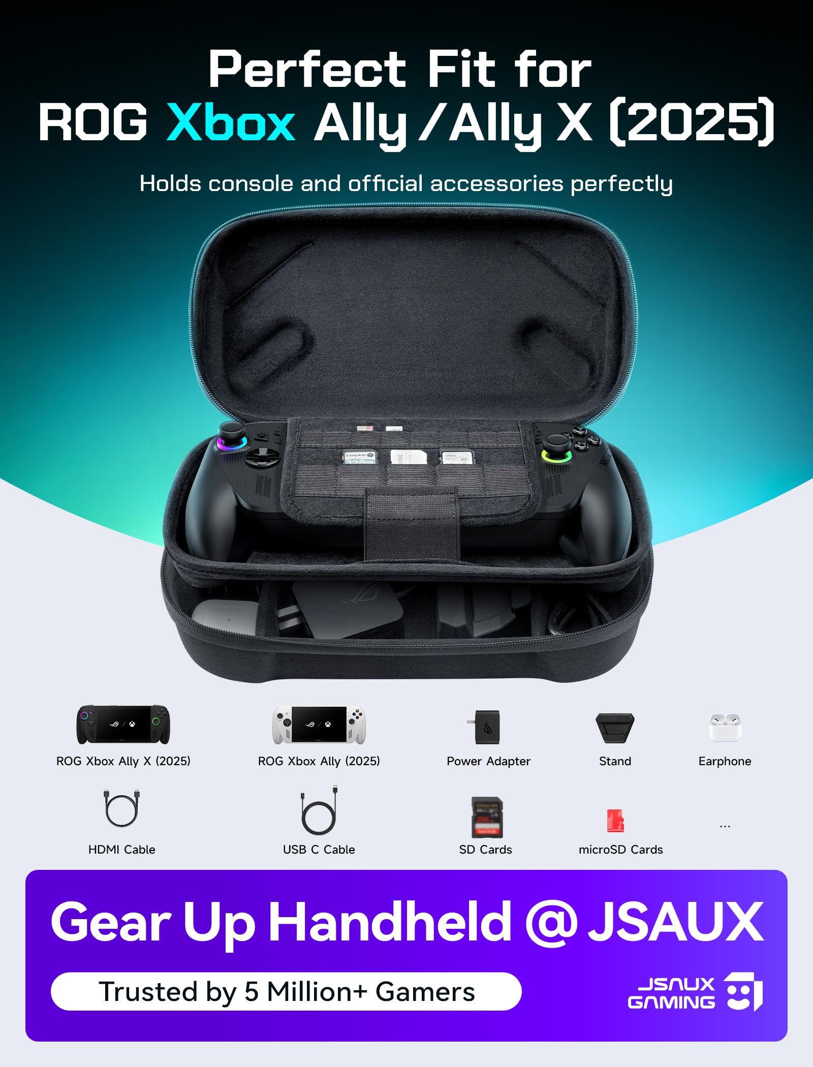 JSAUX Carrying Case for ROG Xbox Ally / ROG Xbox Ally X (2025) Double-Decker, Protective Hard Shell, Dual Layer Portable Travel Storage Bag Fits Adapter, Cable and Accessories -BG0136 - 2