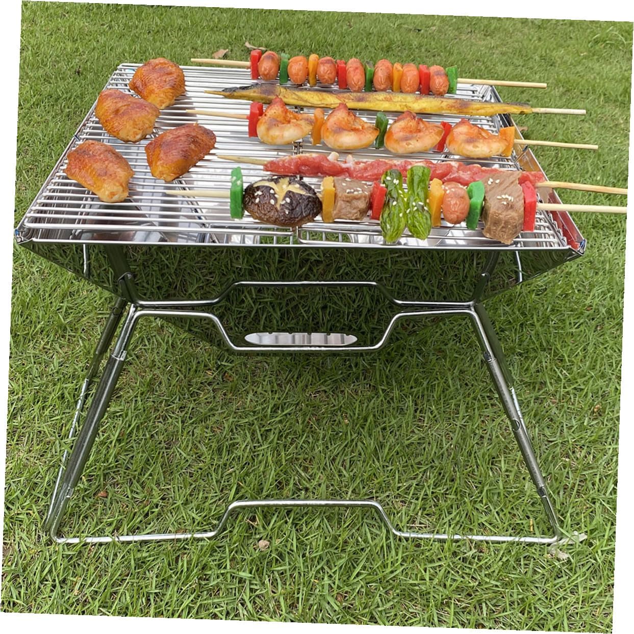HEMOTON Portable Barbecue Grill Folding Wear-resistant Camping Grill Rack Professional Outdoor Cooking Accessory for Hiking and Camping