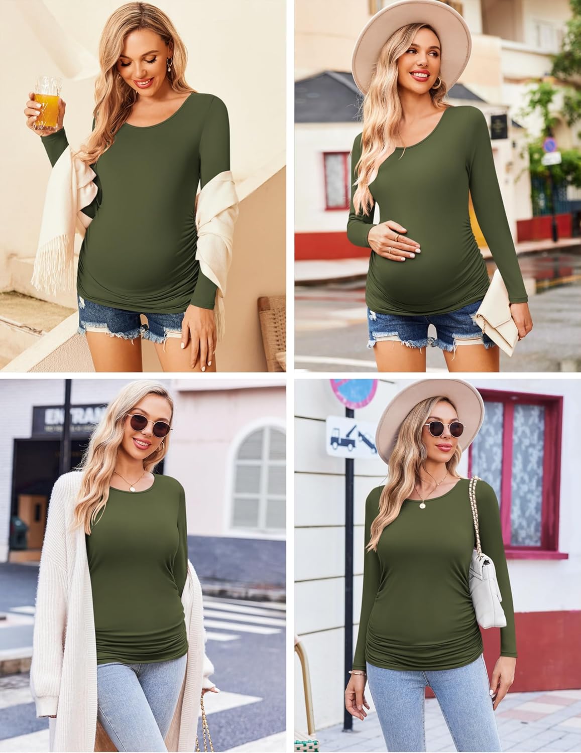 Ekouaer Womens Maternity Shirts Long Sleeve 3 Packs Pregnancy Tee Top Tunic Blouse Casual Mama Clothes S-XXL - Image 2
